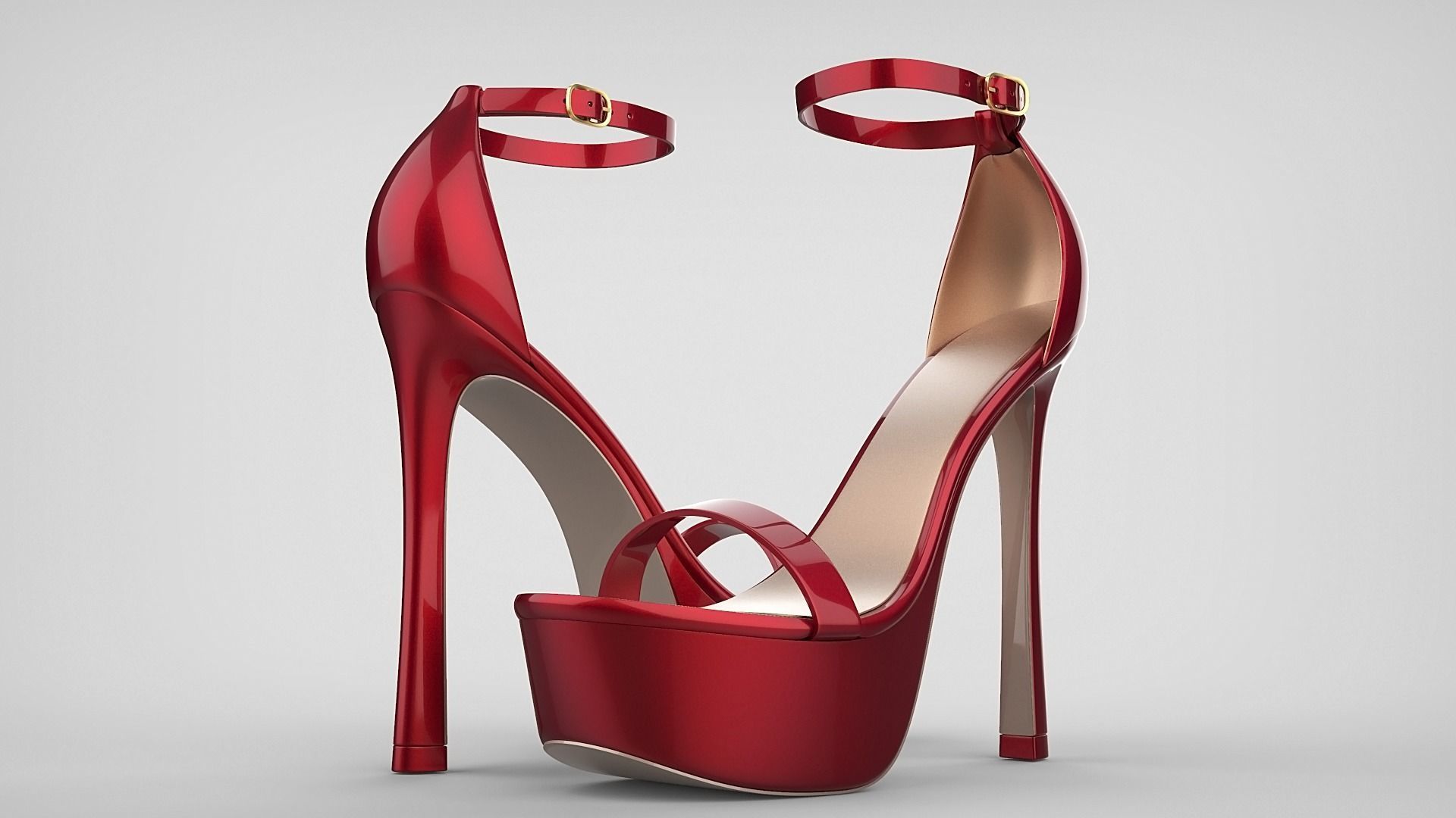 Beautiful Open Toe Ankle Strap High Heel Platform Sandals 3D model_48