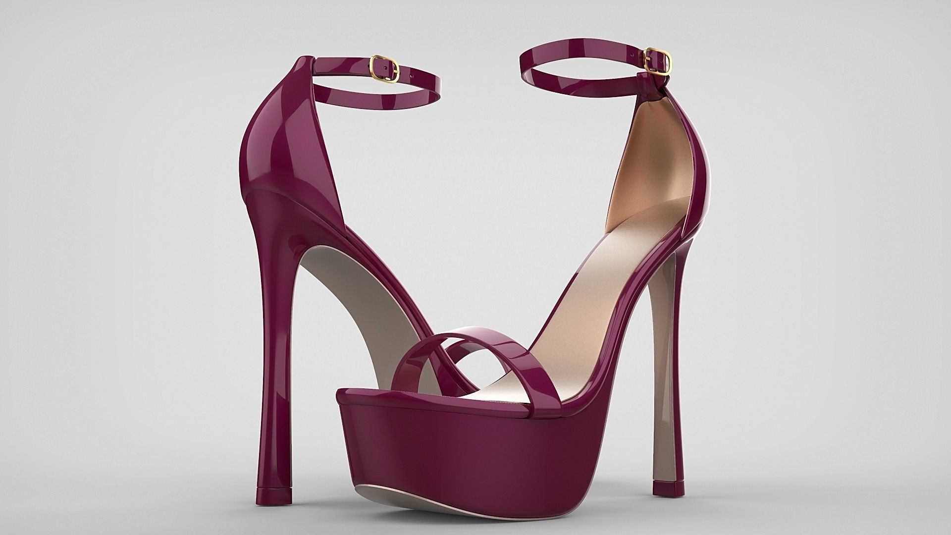 Beautiful Open Toe Ankle Strap High Heel Platform Sandals 3D model_23