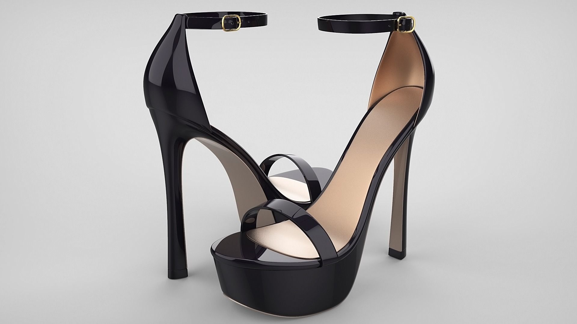 Beautiful Open Toe Ankle Strap High Heel Platform Sandals 3D model_11