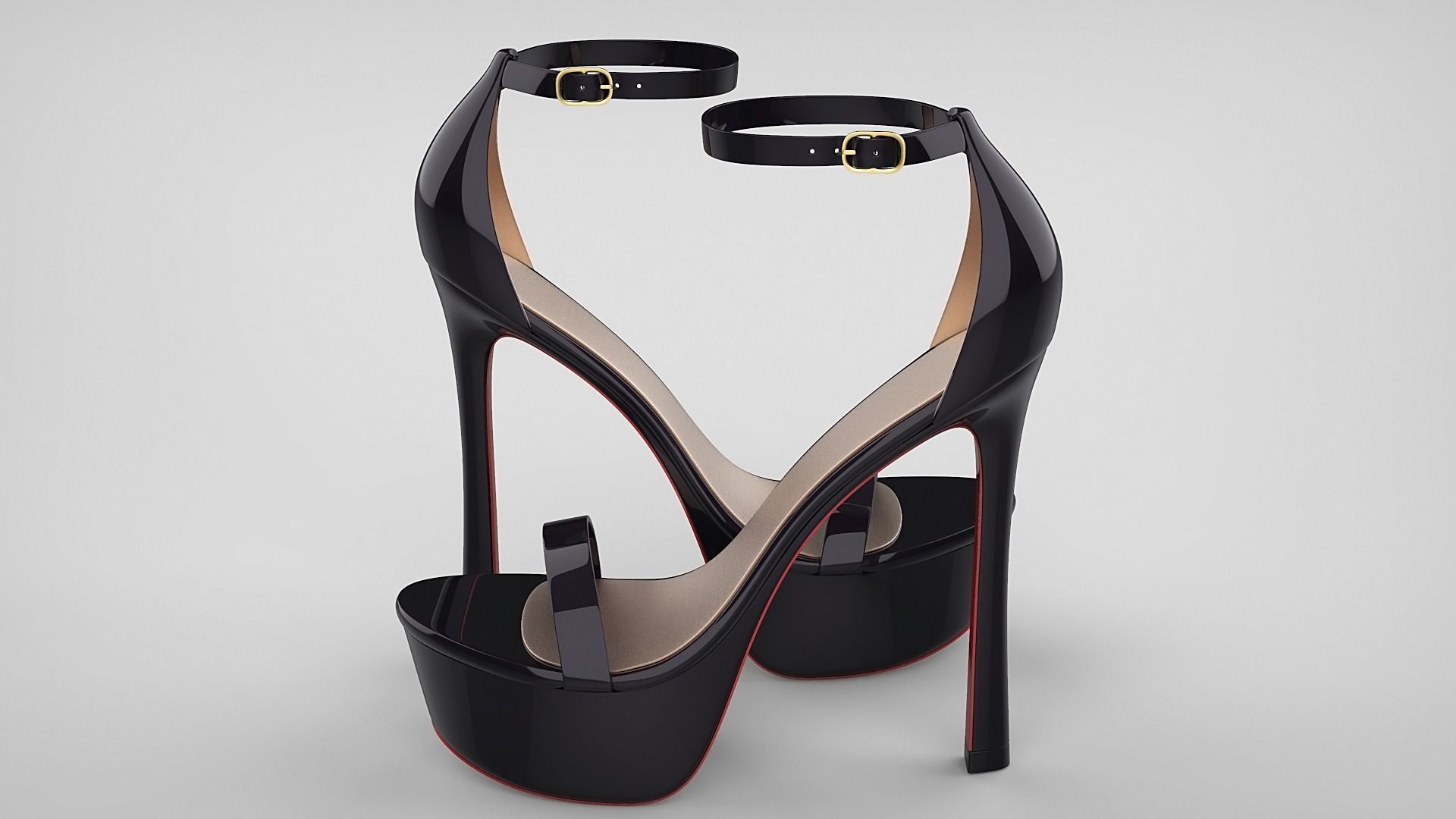 Beautiful Open Toe Ankle Strap High Heel Platform Sandals 3D model_33