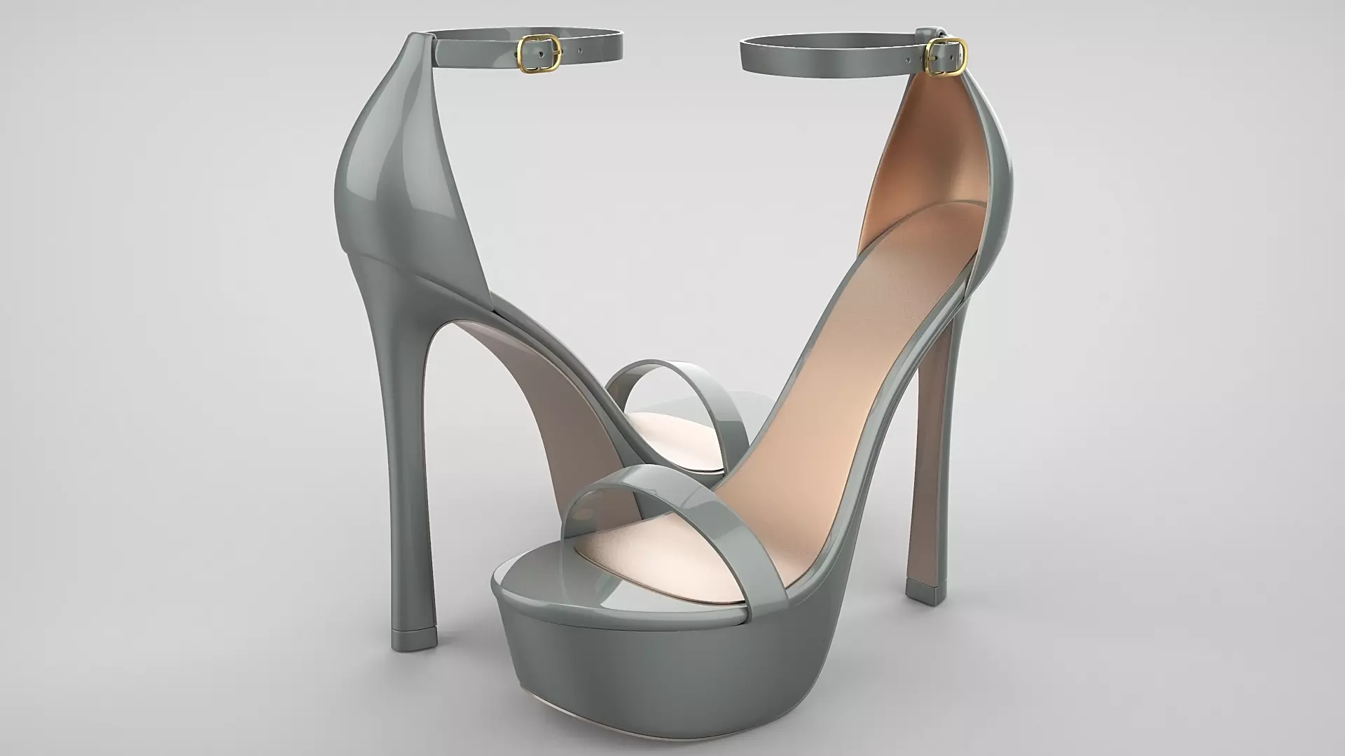 Beautiful Open Toe Ankle Strap High Heel Platform Sandals 3D model_0
