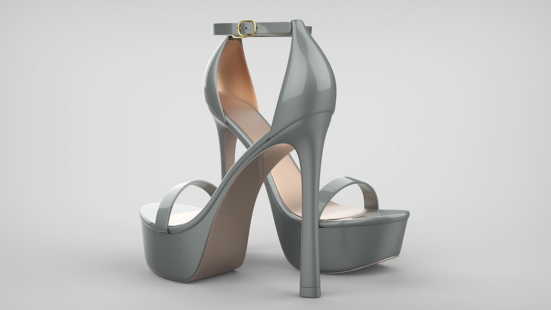 Beautiful Open Toe Ankle Strap High Heel Platform Sandals 3D model_3