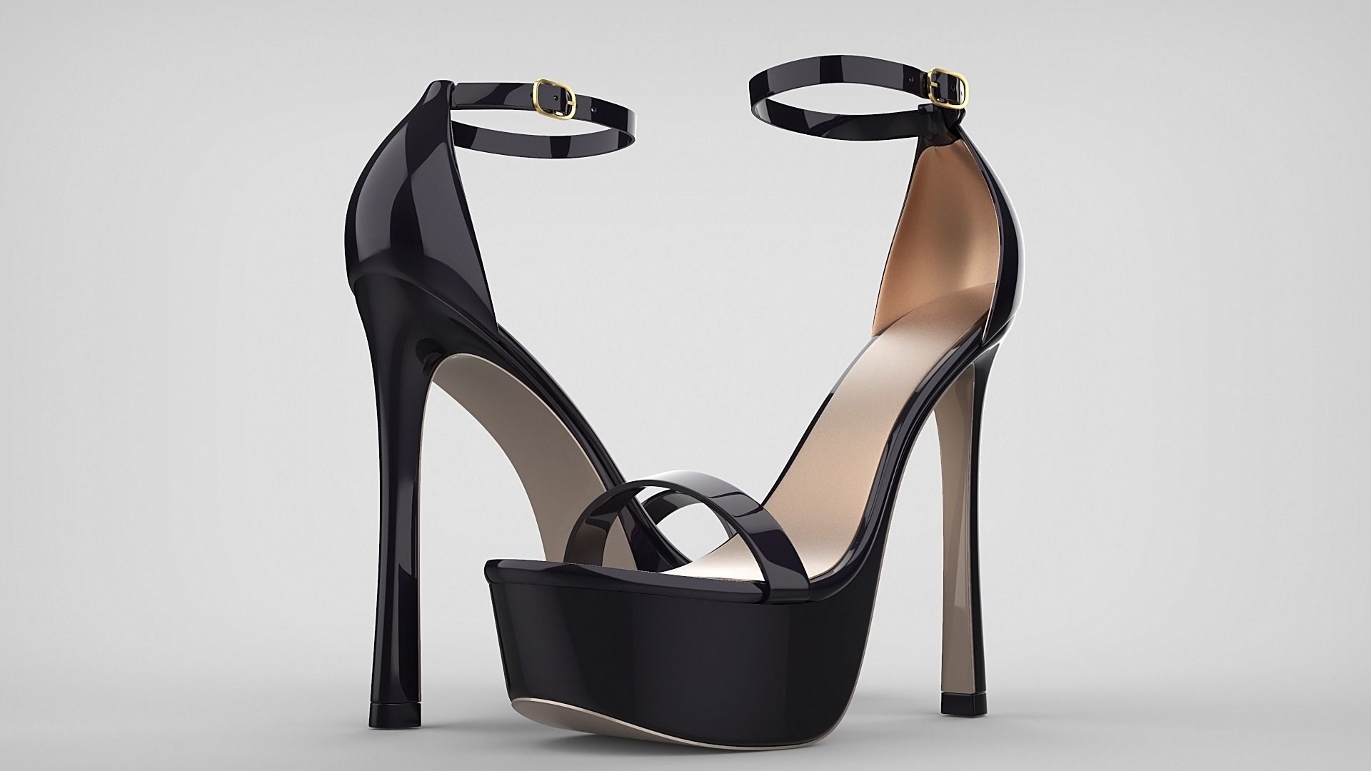 Beautiful Open Toe Ankle Strap High Heel Platform Sandals 3D model_12
