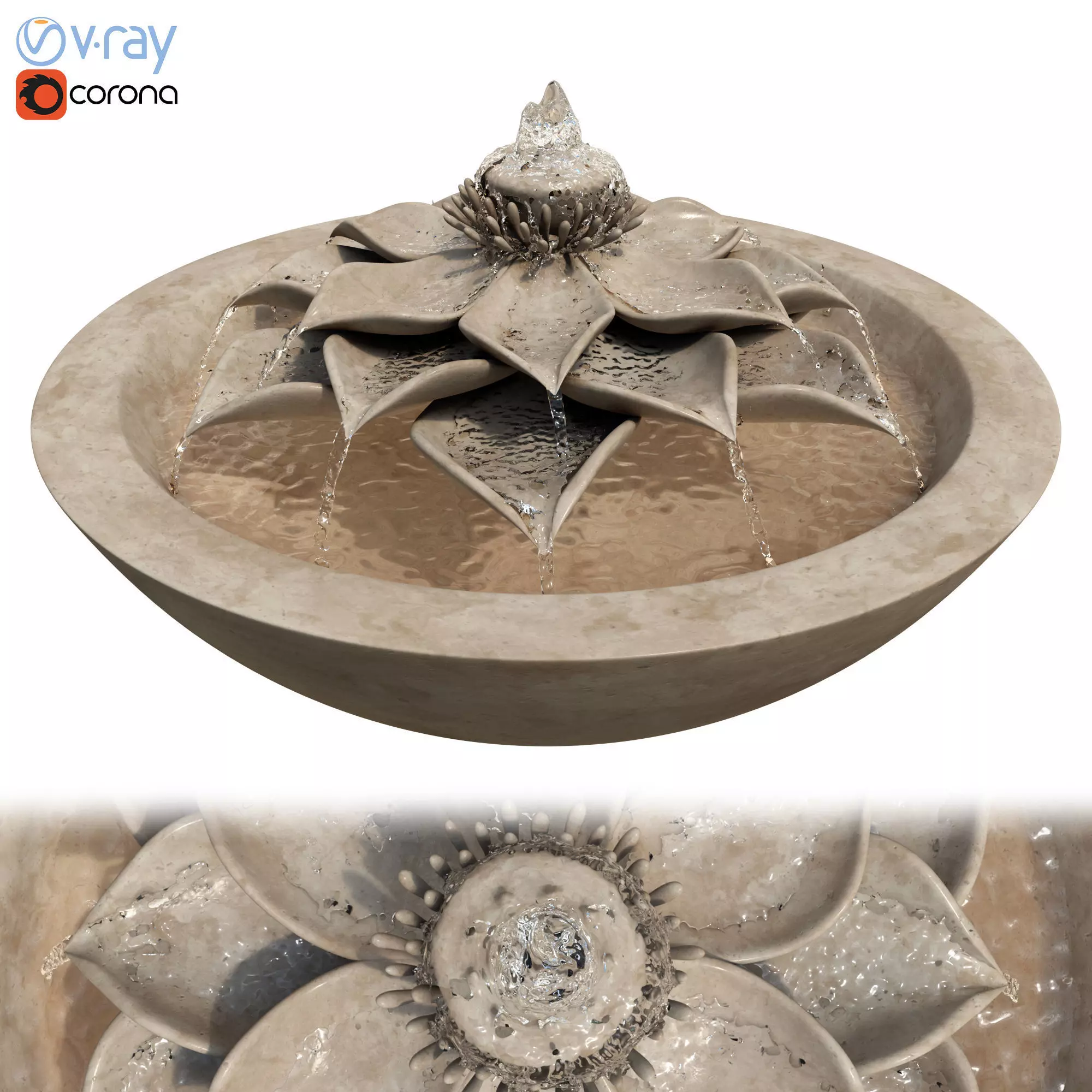 Lotus Flower Bowl Fountain 3D model_0