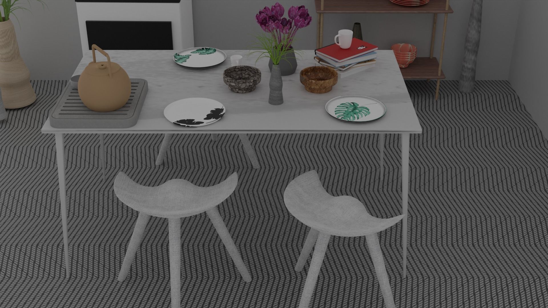 Kitchen and dining room 3D model_2