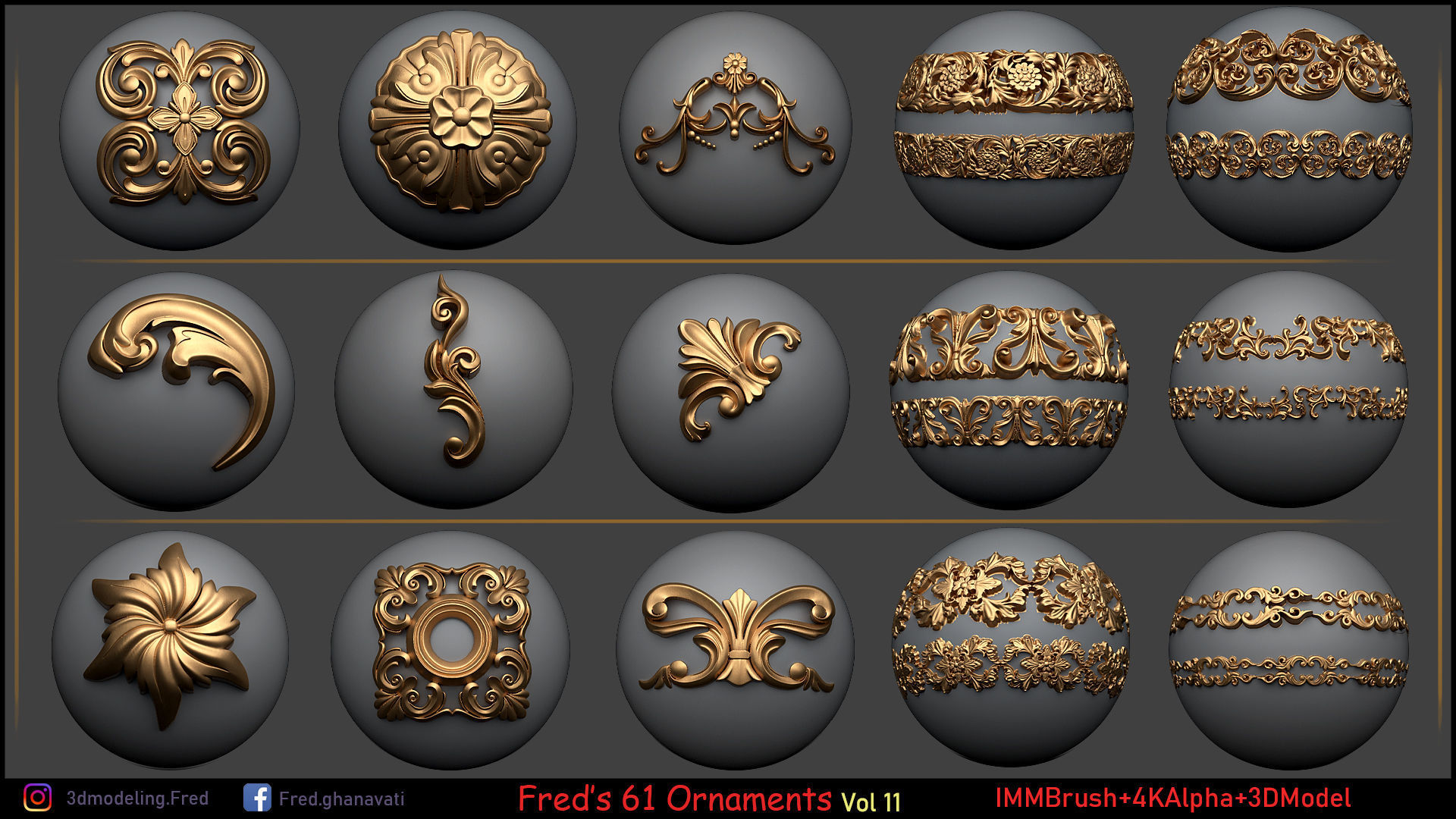 Freds ORNAMENT BRUSH - IMM-3DModels-4kAlpha Low-poly 3D model_3
