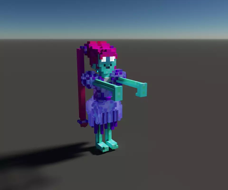 Zombie girl mutant voxel  3D model_0