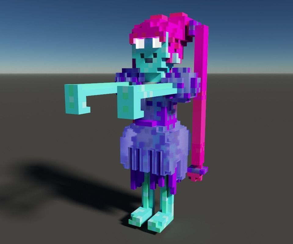Zombie girl mutant voxel  3D model_2