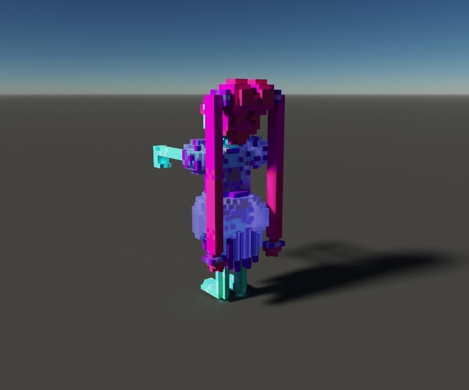 Zombie girl mutant voxel  3D model_1