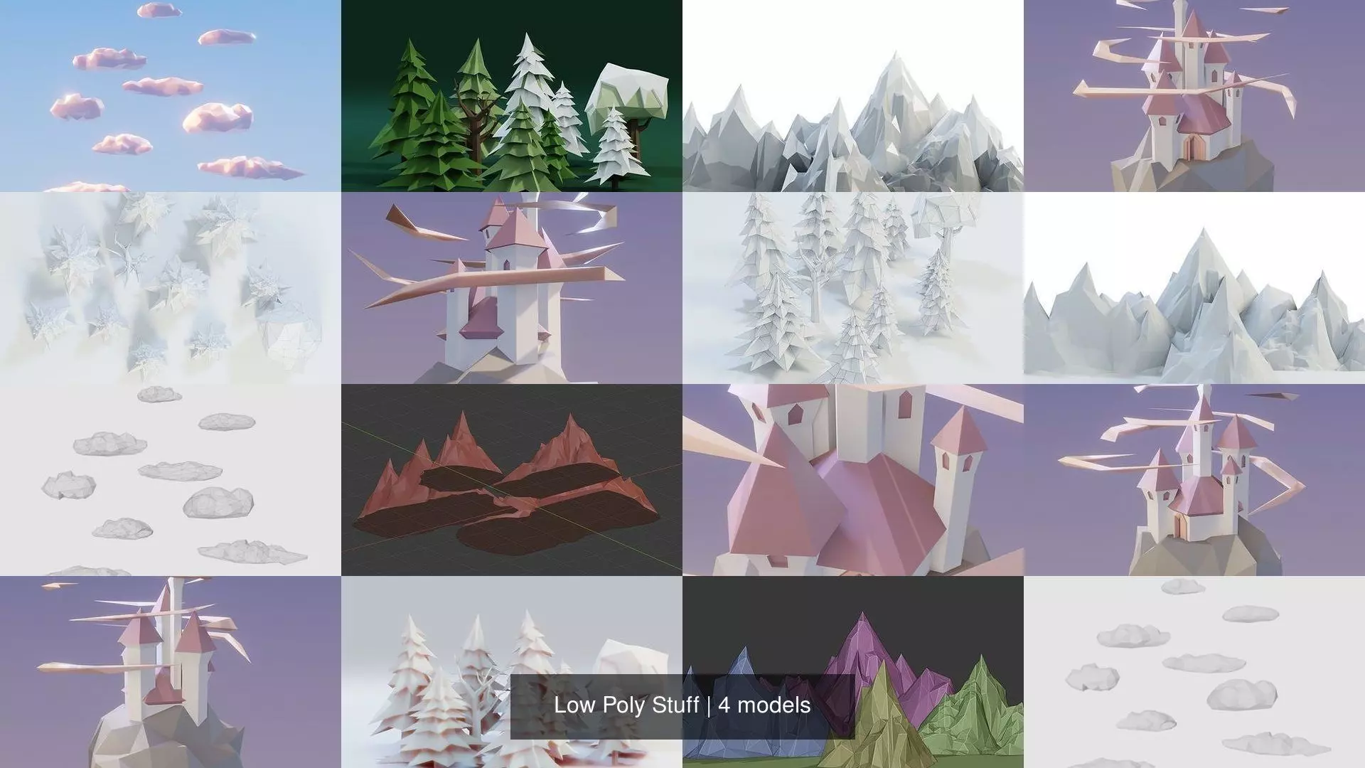 Low Poly Stuff castle 3D Model Collection_1