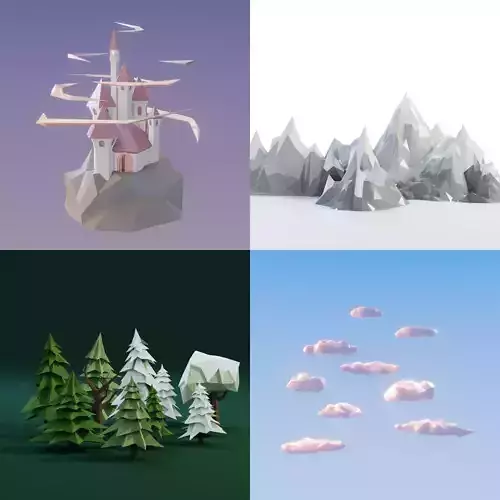 Low Poly Stuff castle 3D Model Collection
