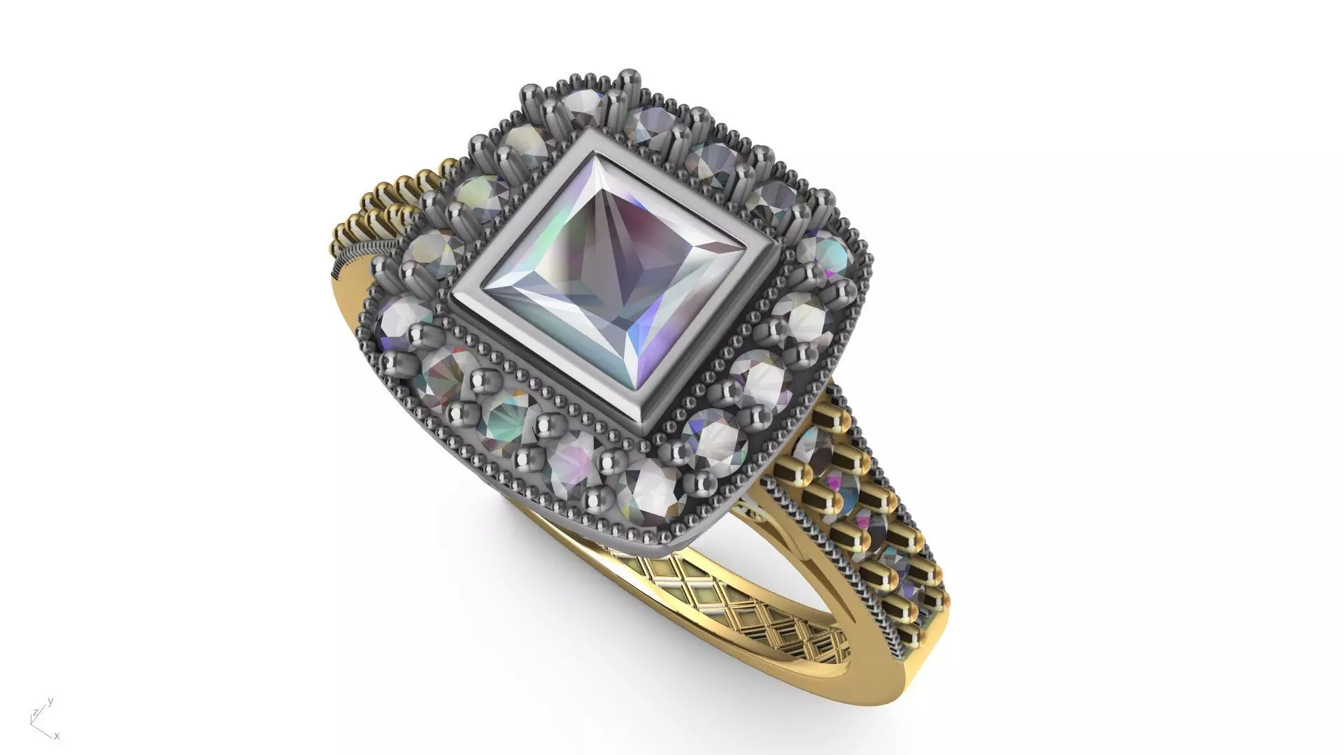 gallery princess cut engagement ring stl verified 3D print model
