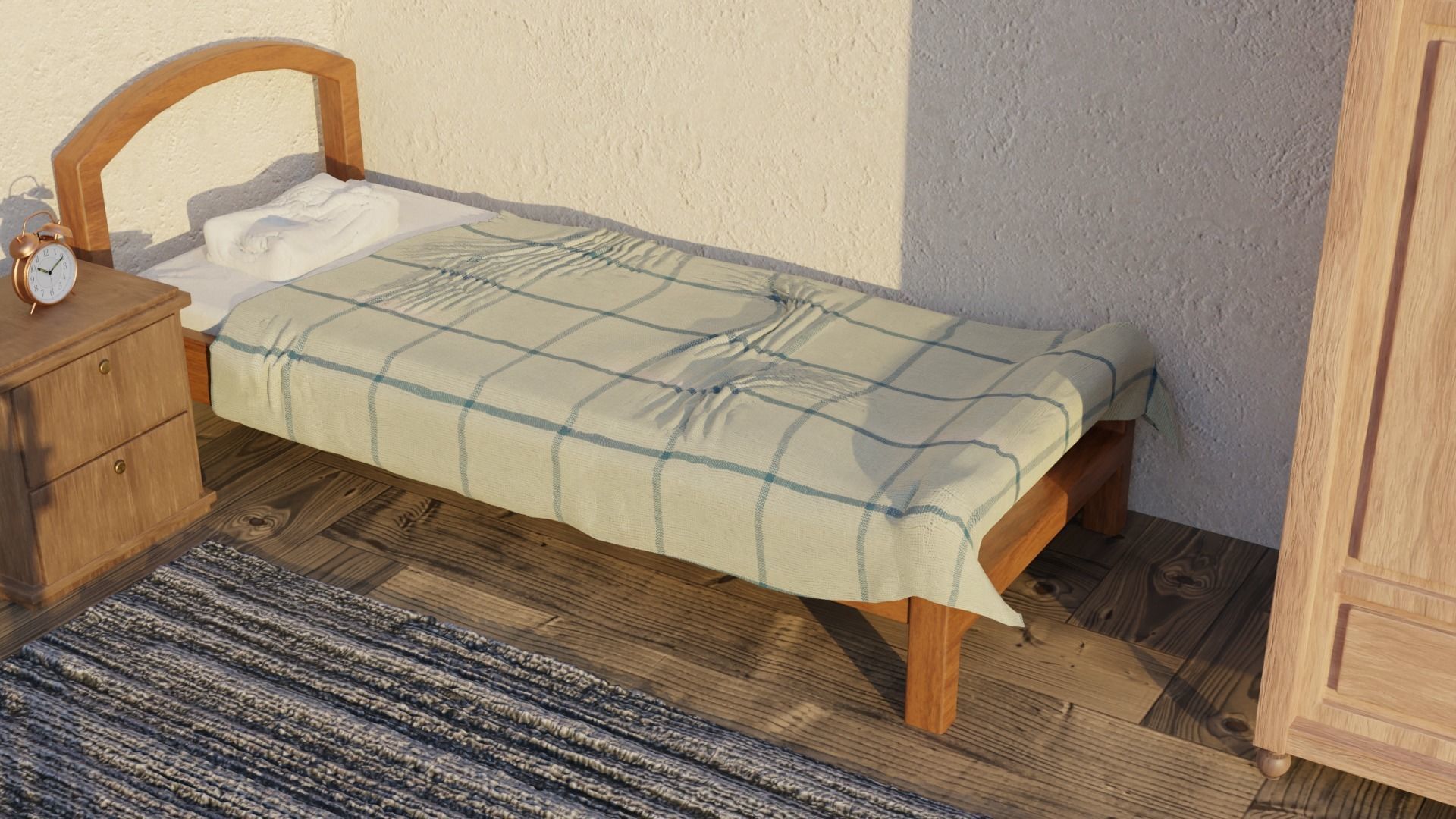 A Bedroom room with bed and table 3D model_2