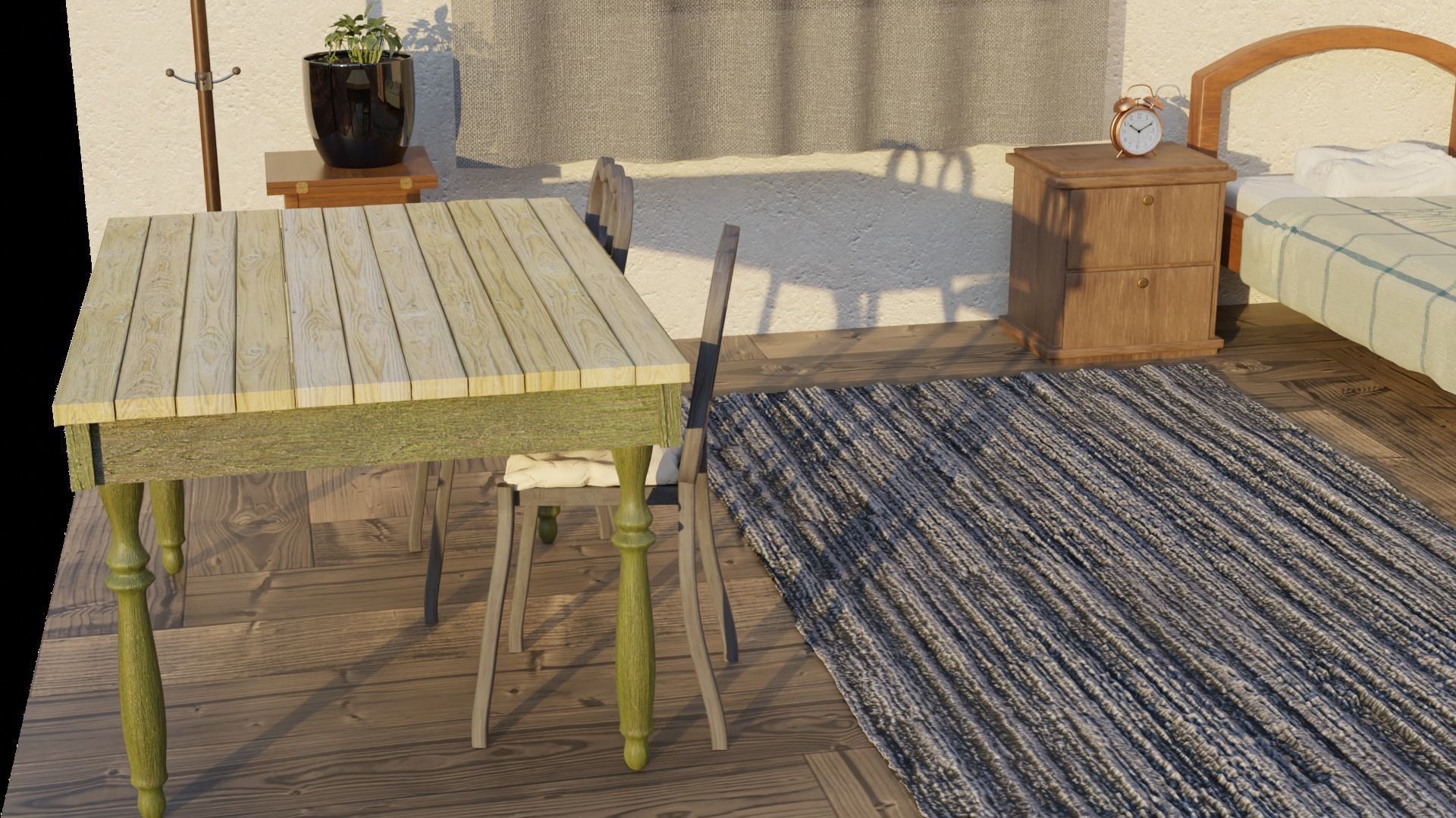 A Bedroom room with bed and table 3D model_5