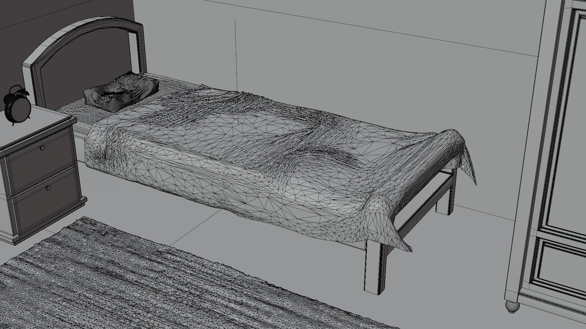 A Bedroom room with bed and table 3D model_8