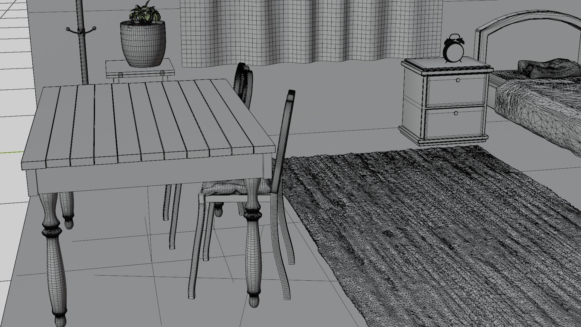 A Bedroom room with bed and table 3D model_11