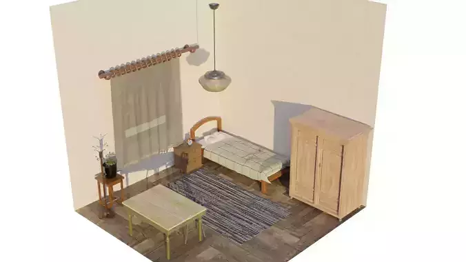 A Bedroom room with bed and table
