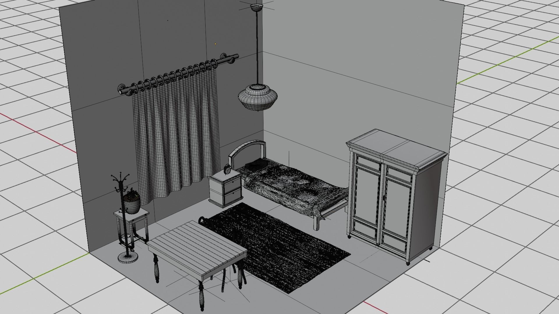 A Bedroom room with bed and table 3D model_6