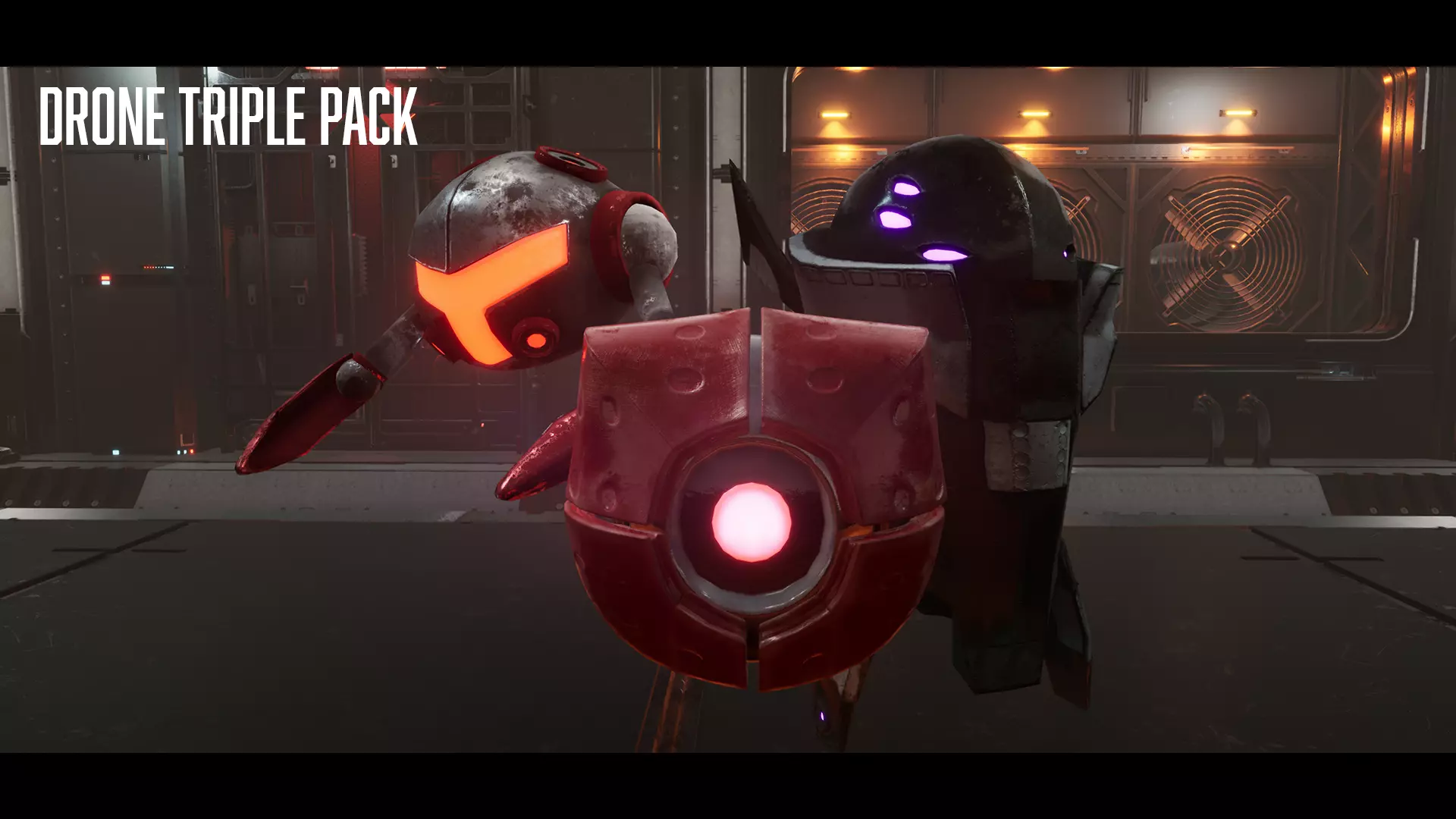 Drone Triple Pack Bundle - Full Metal Mega Series Low-poly 3D model_0