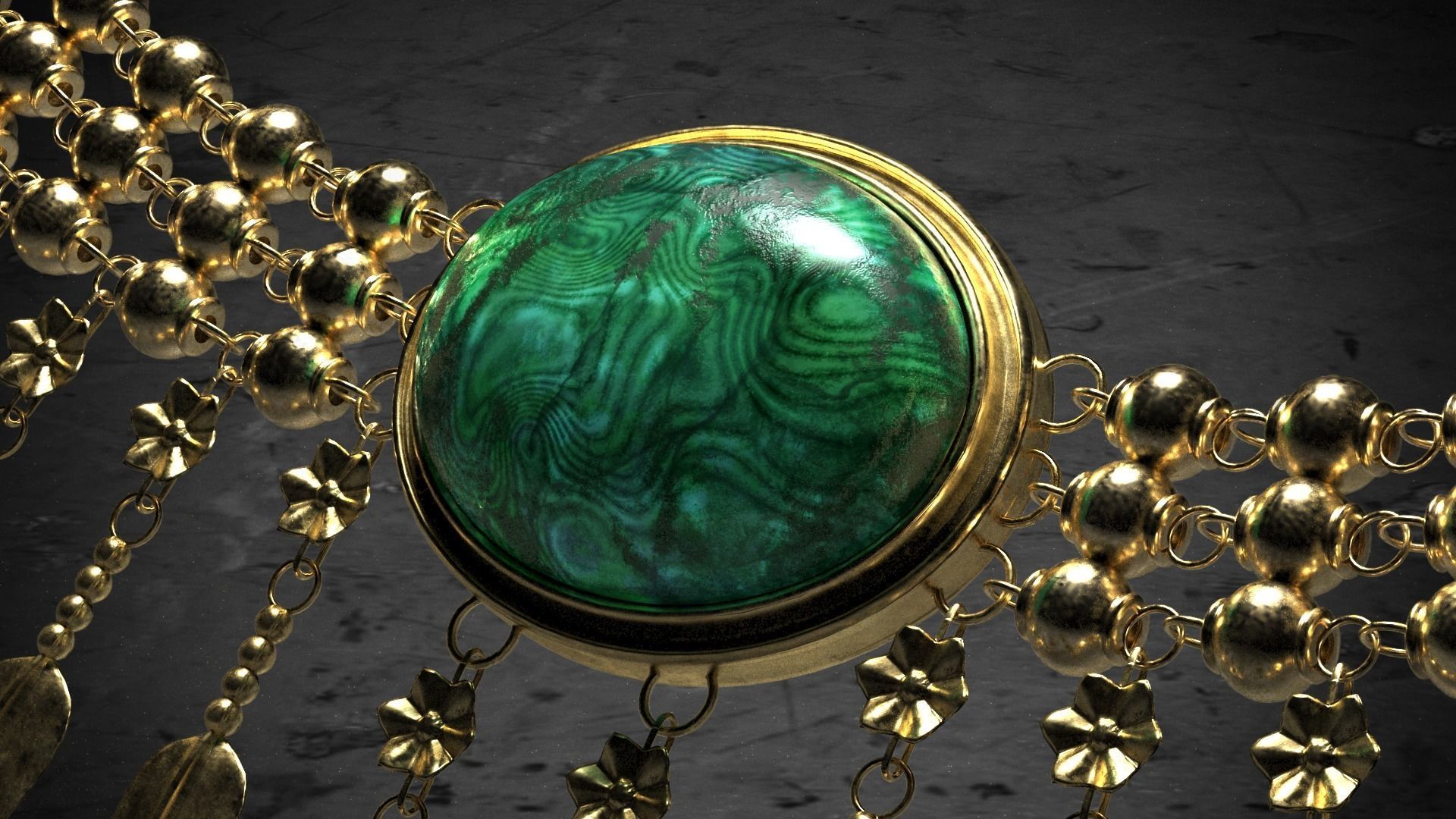 Ancient Necklace and Brooch Low-poly 3D model_4