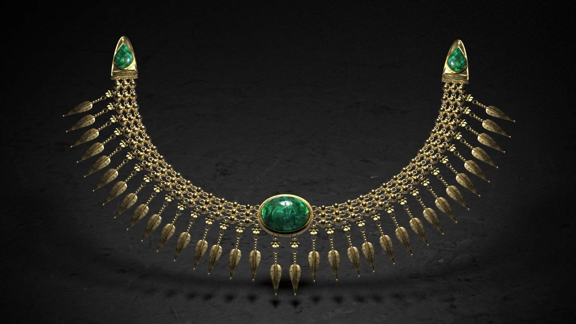 Ancient Necklace and Brooch Low-poly 3D model_1