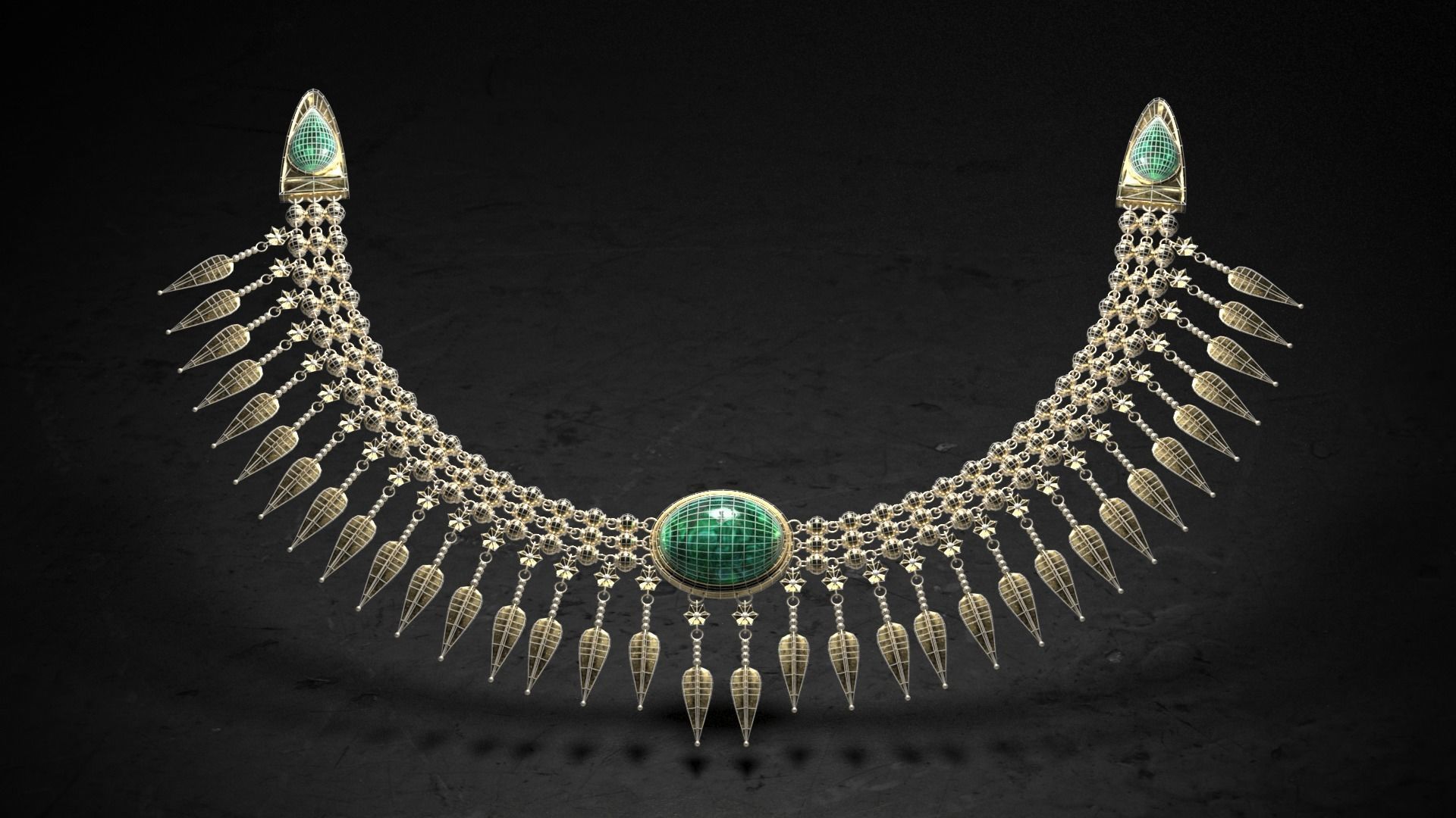 Ancient Necklace and Brooch Low-poly 3D model_3