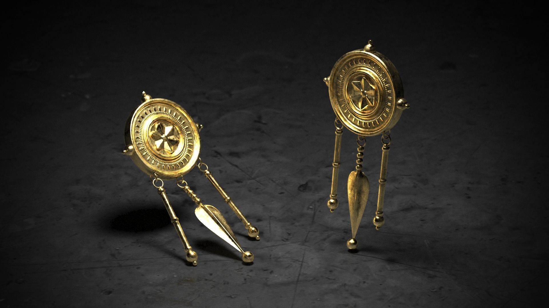 Ancient Necklace and Brooch Low-poly 3D model_5