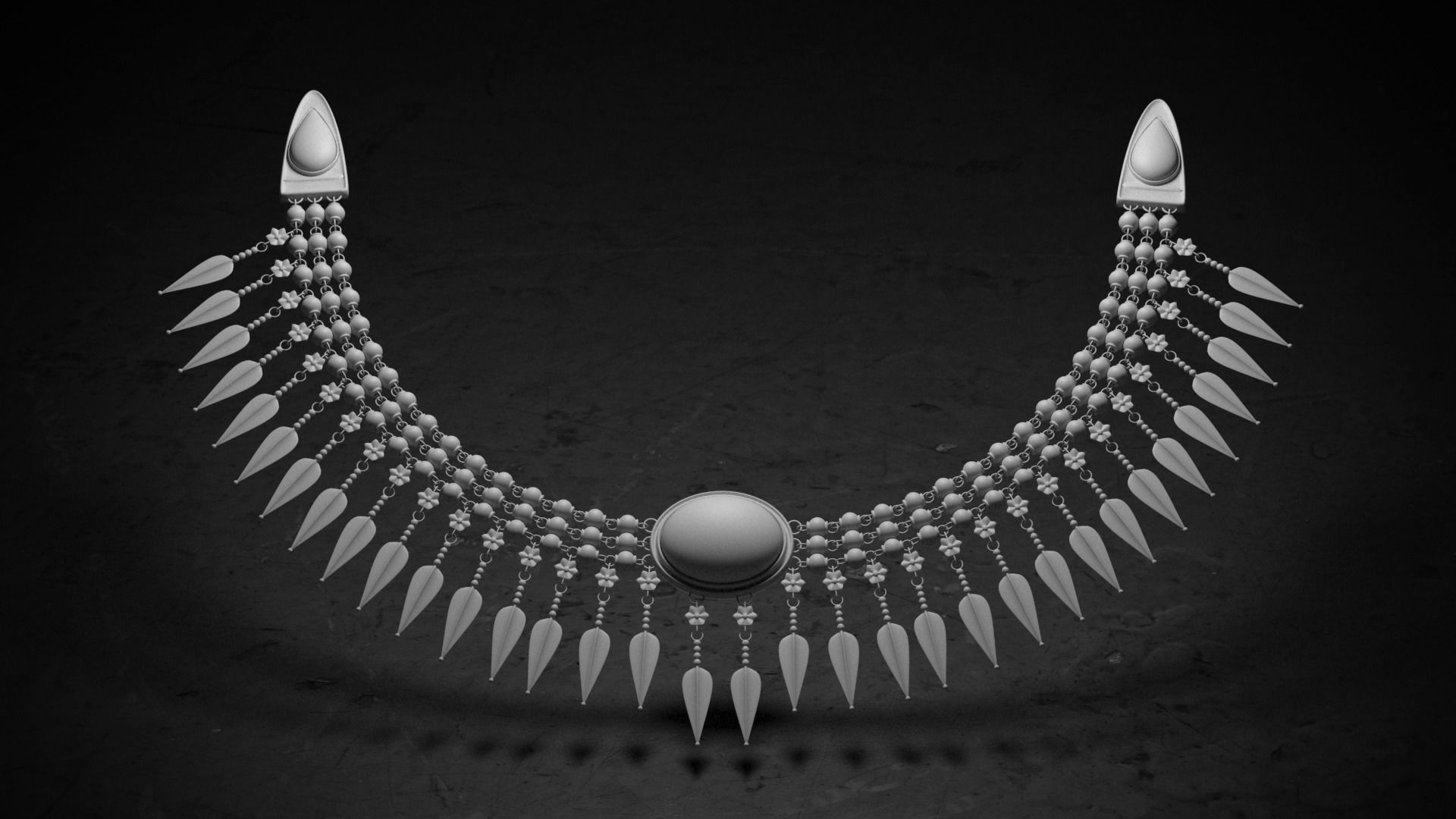 Ancient Necklace and Brooch Low-poly 3D model_2