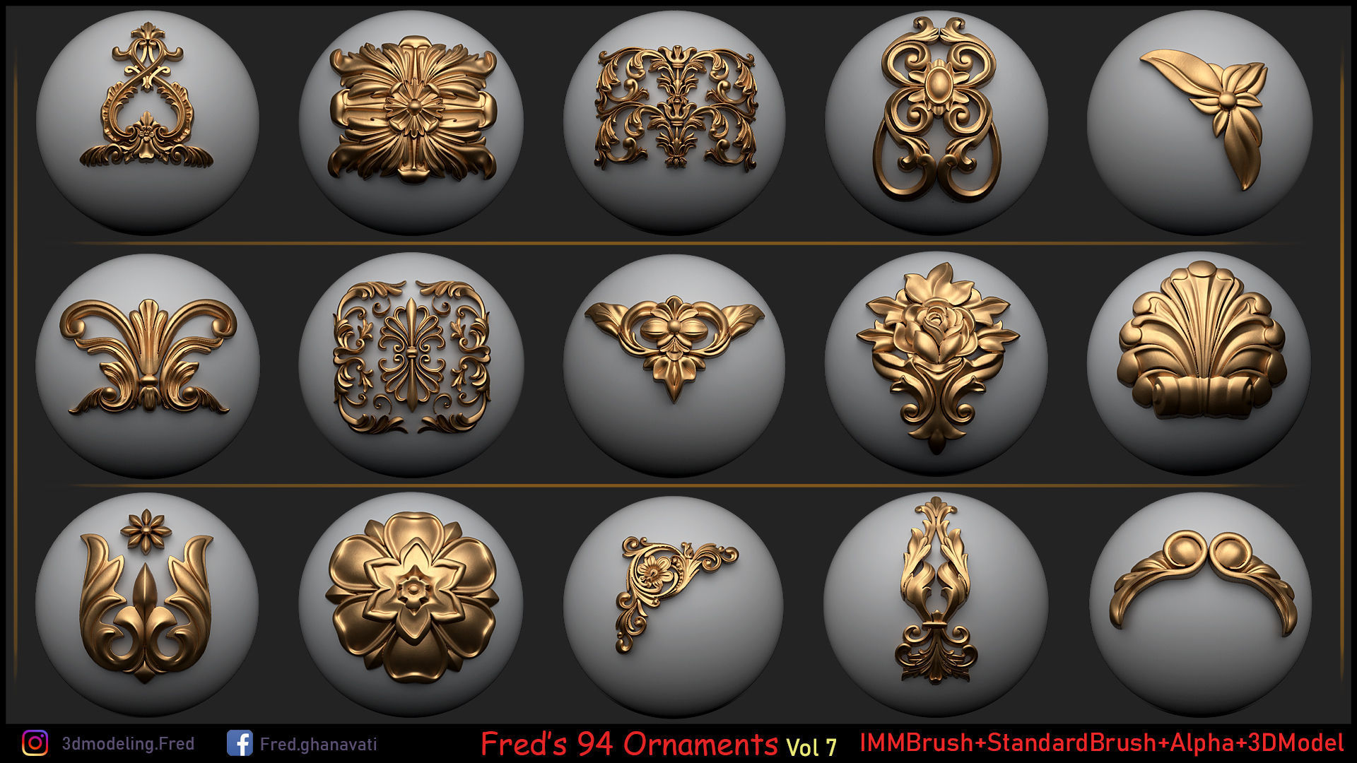 Fred ORNAMENT BRUSH Vol 7 - IMMBRUSH-3DModels-ALpha Low-poly 3D model_6