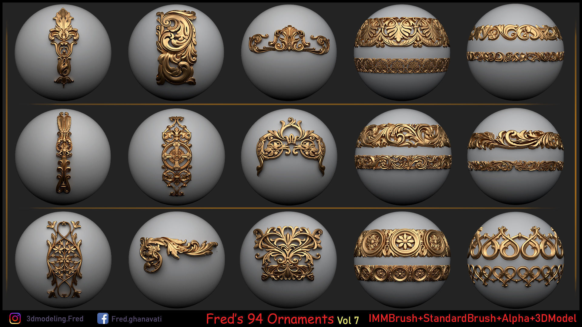 Fred ORNAMENT BRUSH Vol 7 - IMMBRUSH-3DModels-ALpha Low-poly 3D model_4