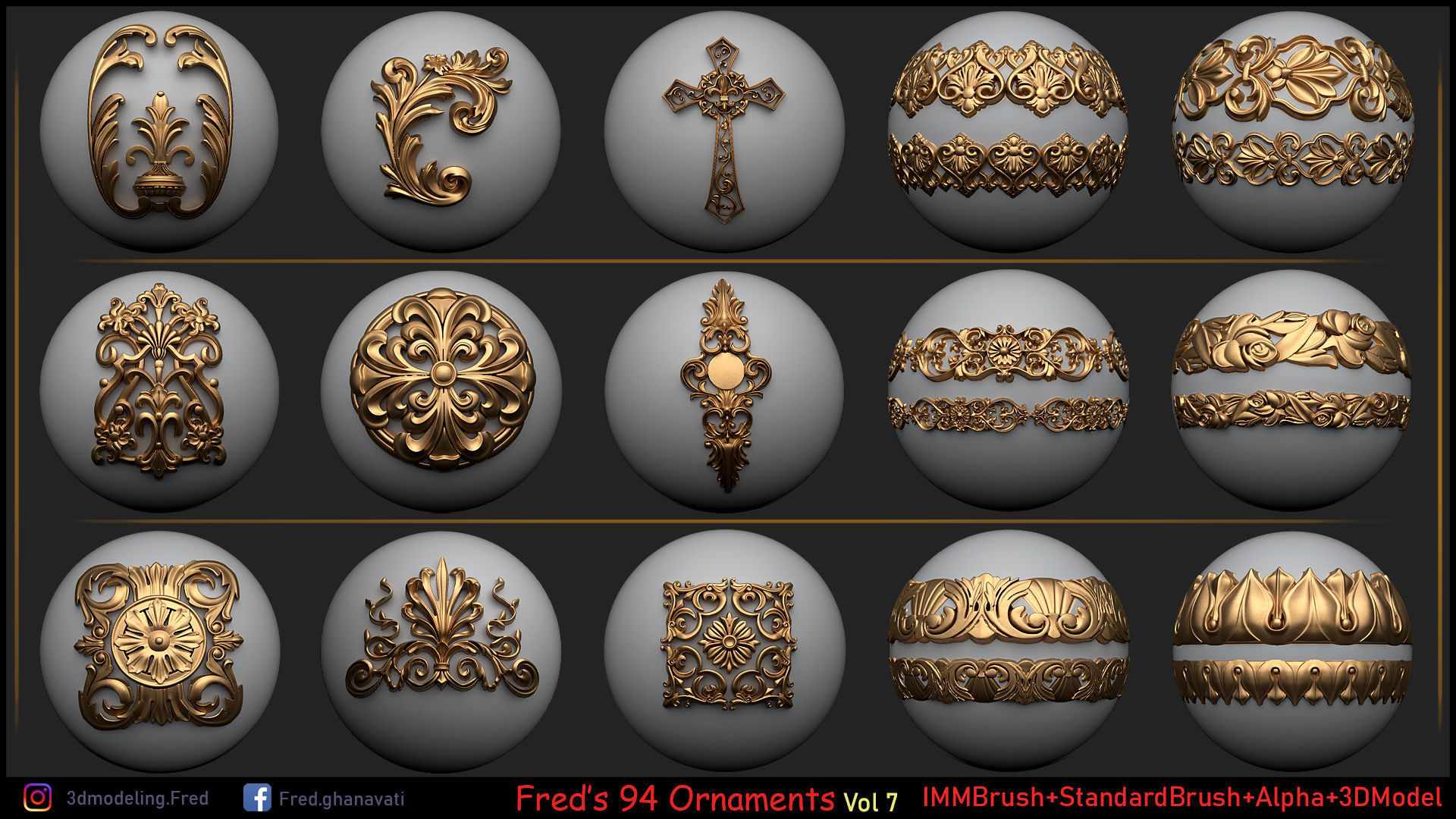 Fred ORNAMENT BRUSH Vol 7 - IMMBRUSH-3DModels-ALpha Low-poly 3D model_5