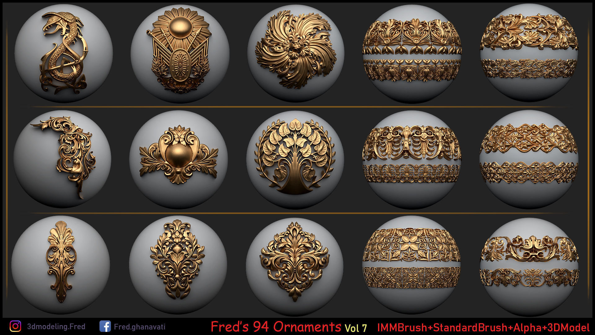 Fred ORNAMENT BRUSH Vol 7 - IMMBRUSH-3DModels-ALpha Low-poly 3D model_1
