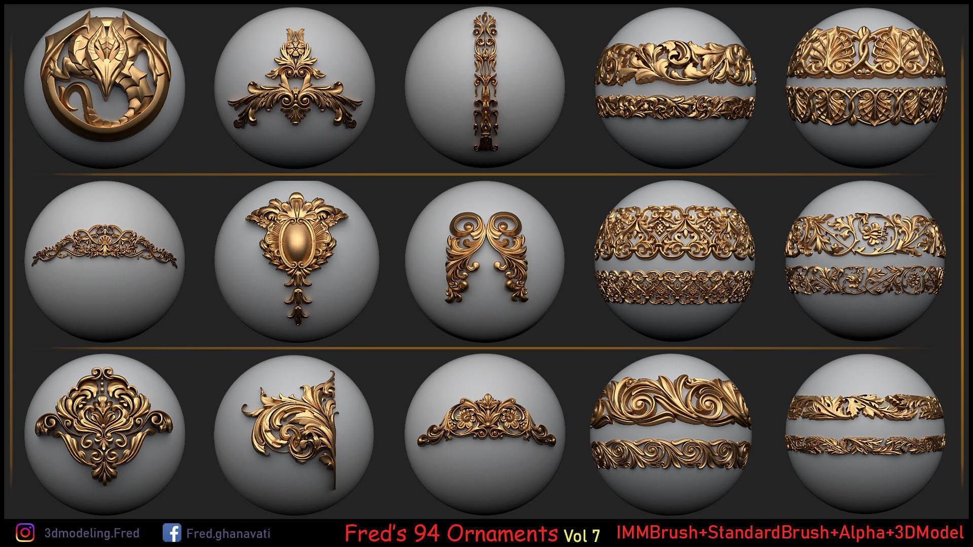 Fred ORNAMENT BRUSH Vol 7 - IMMBRUSH-3DModels-ALpha Low-poly 3D model_3