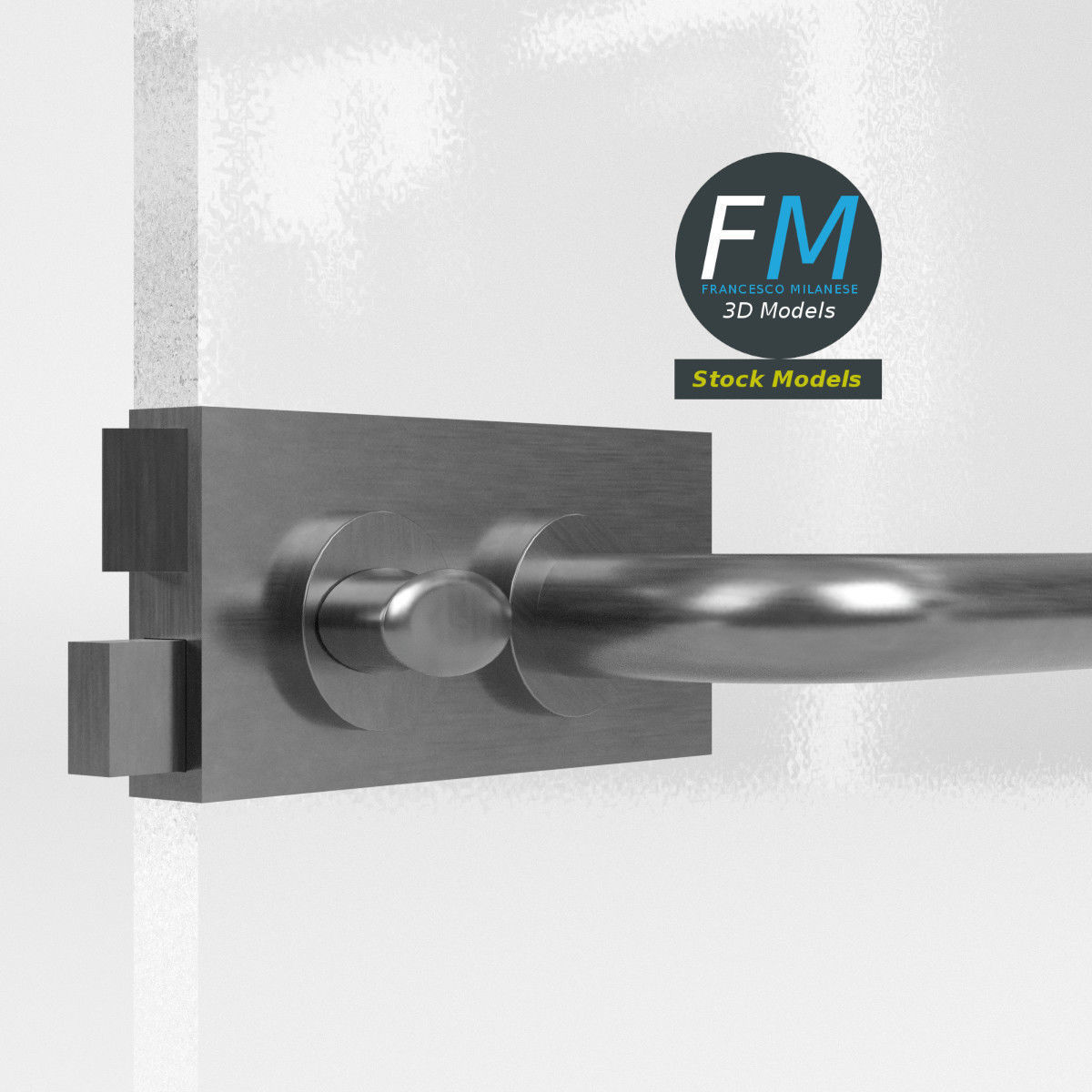 Frameless storefront glass door with door lock 3D model_4