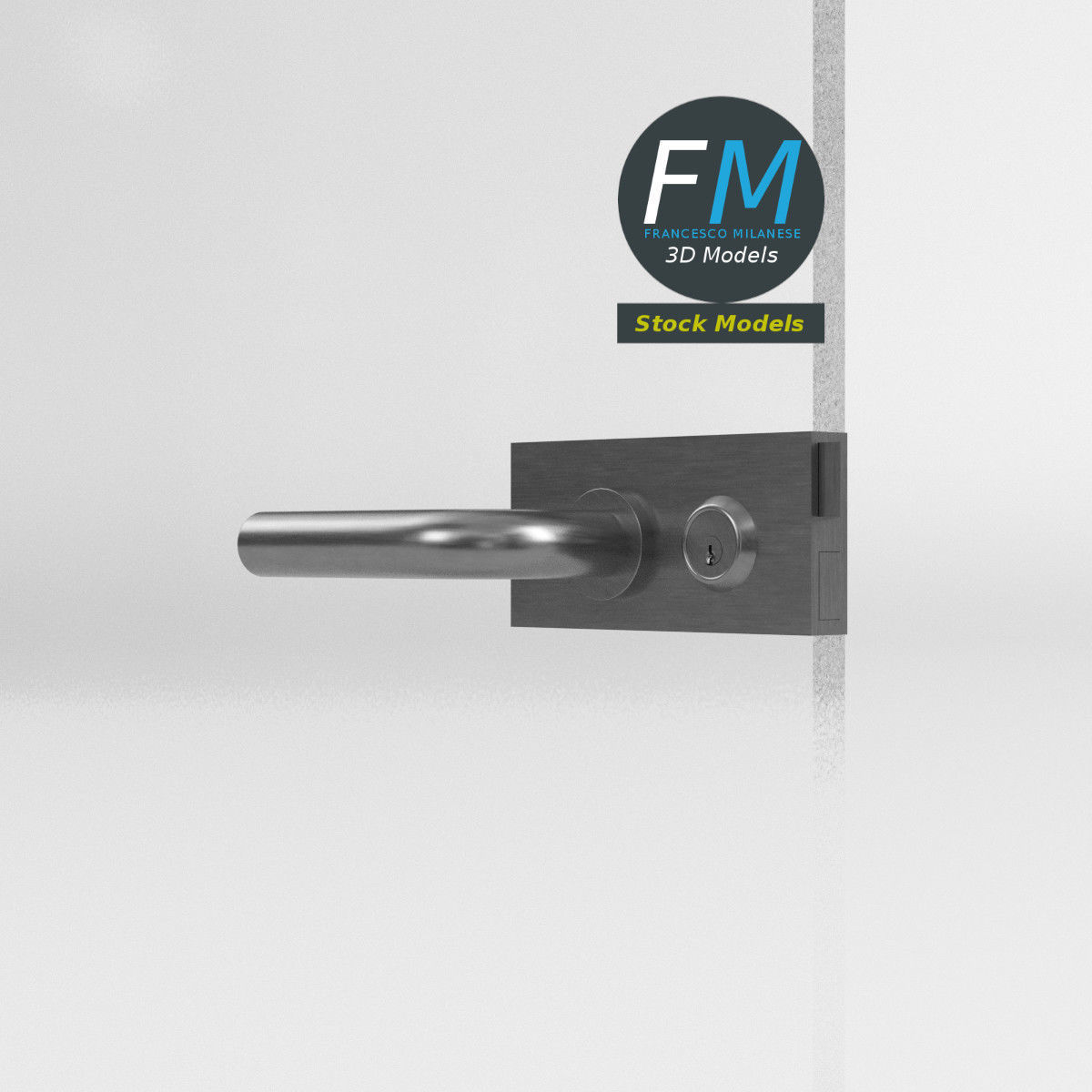 Frameless storefront glass door with door lock 3D model_3