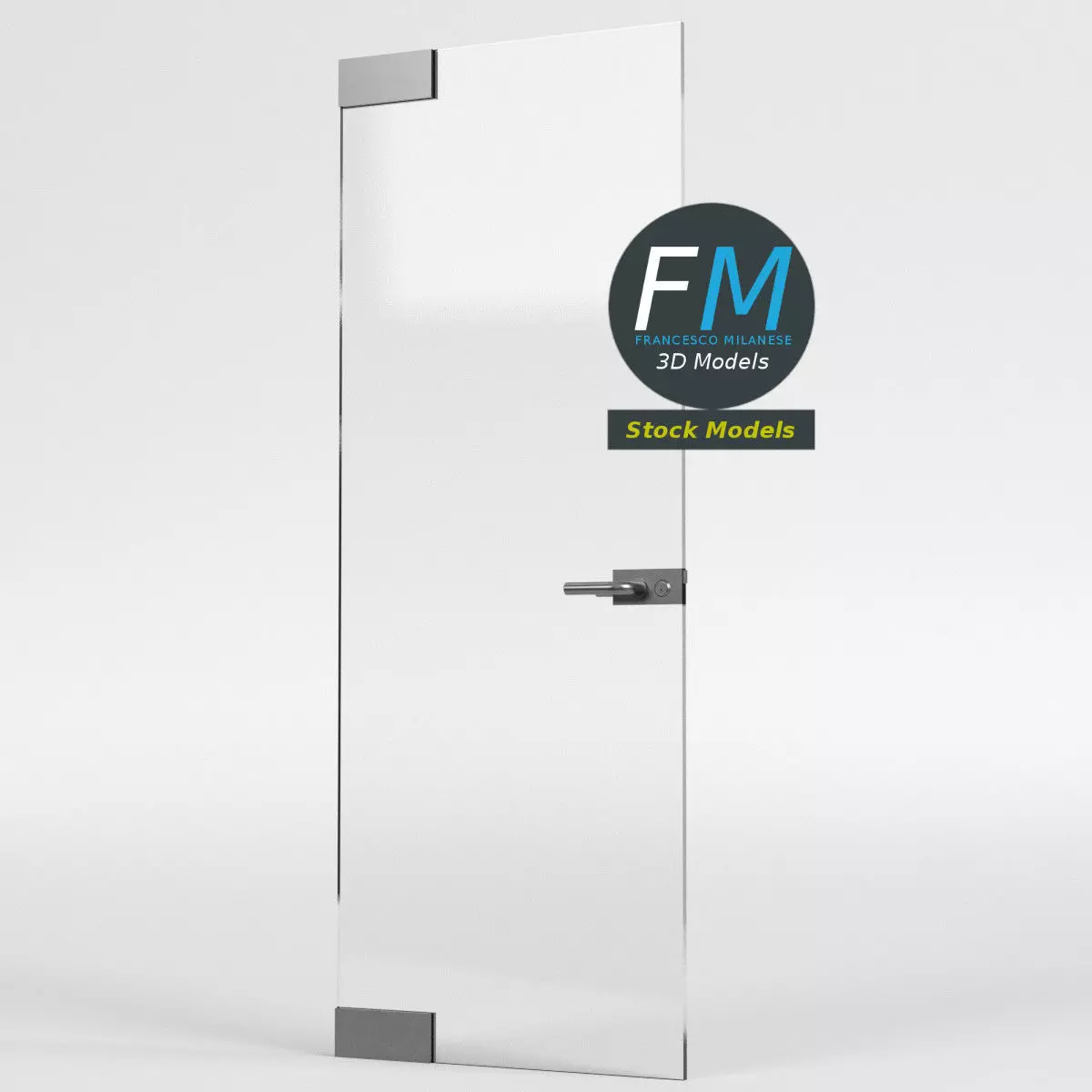 Frameless storefront glass door with door lock 3D model_0
