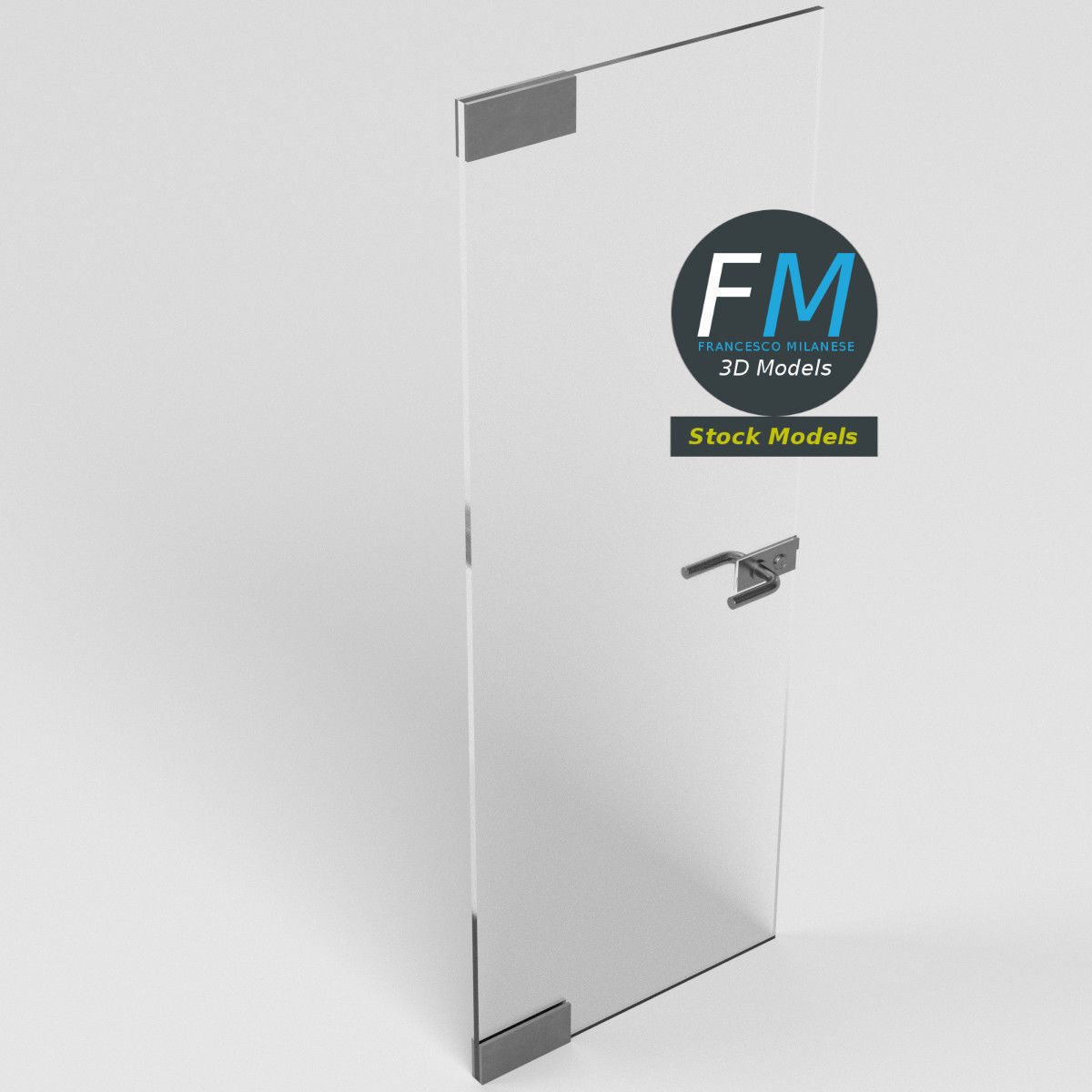 Frameless storefront glass door with door lock 3D model_2