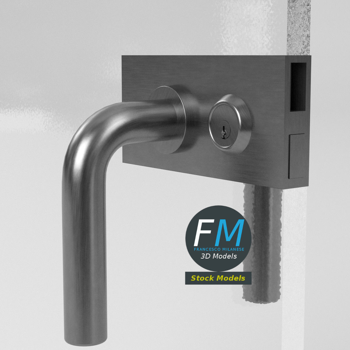 Frameless storefront glass door with door lock 3D model_5