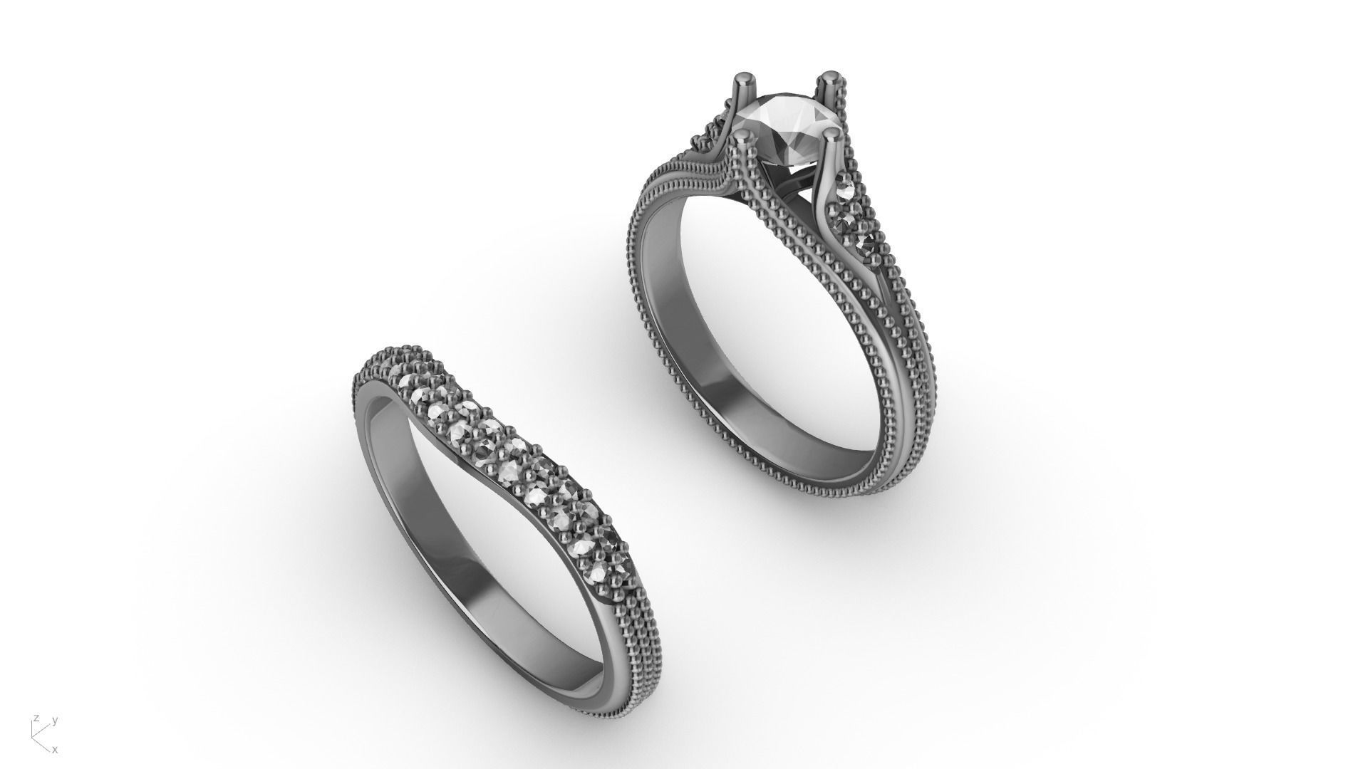 2 Rings Engagement Shadow Band 3D print model_3