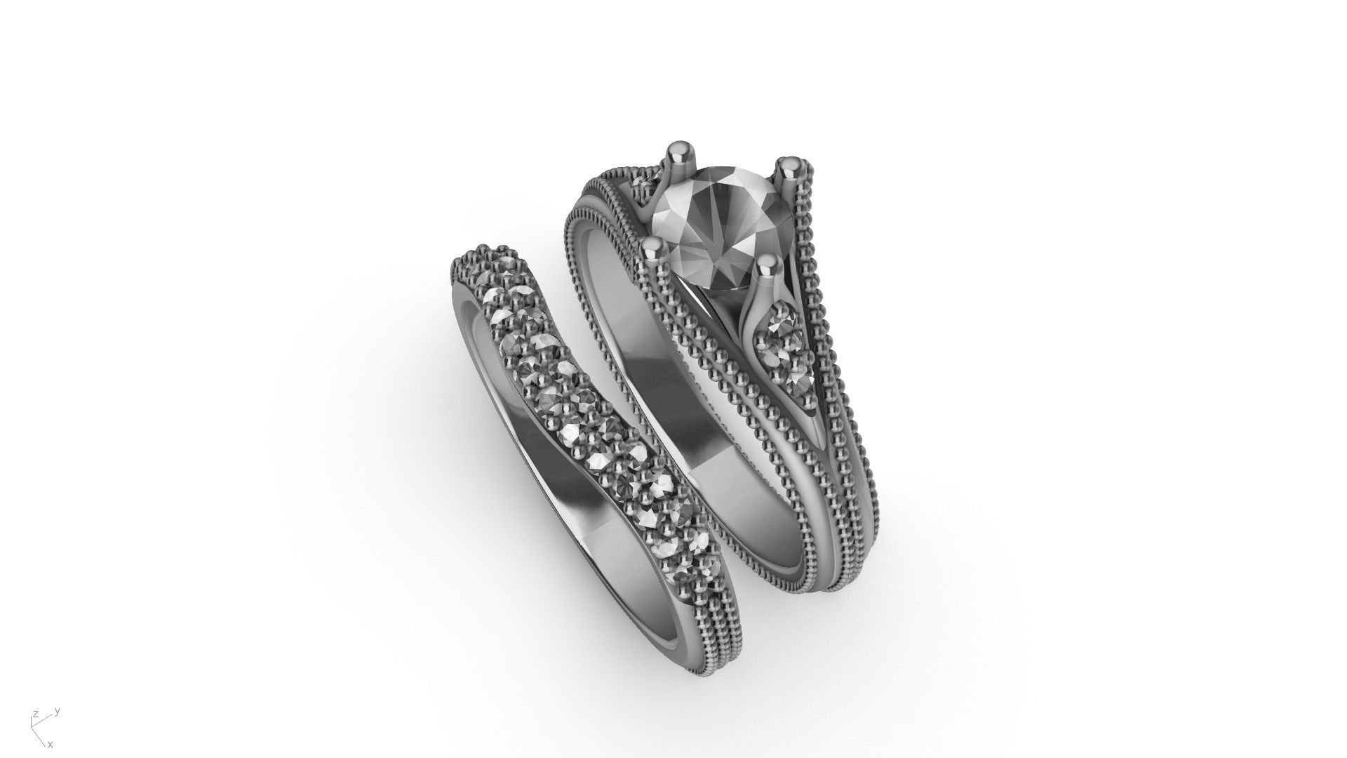 2 Rings Engagement Shadow Band 3D print model_2