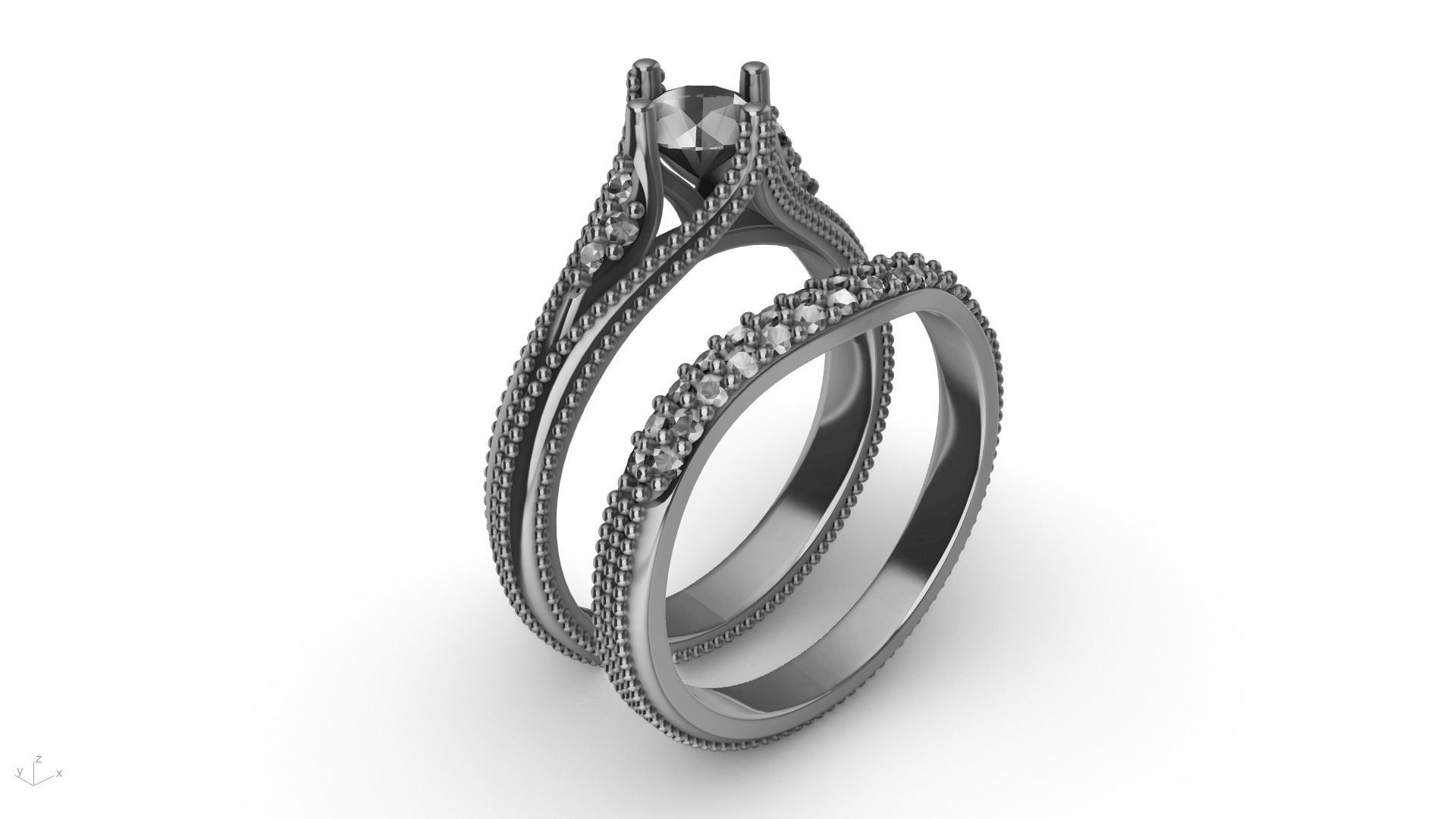 2 Rings Engagement Shadow Band 3D print model_1