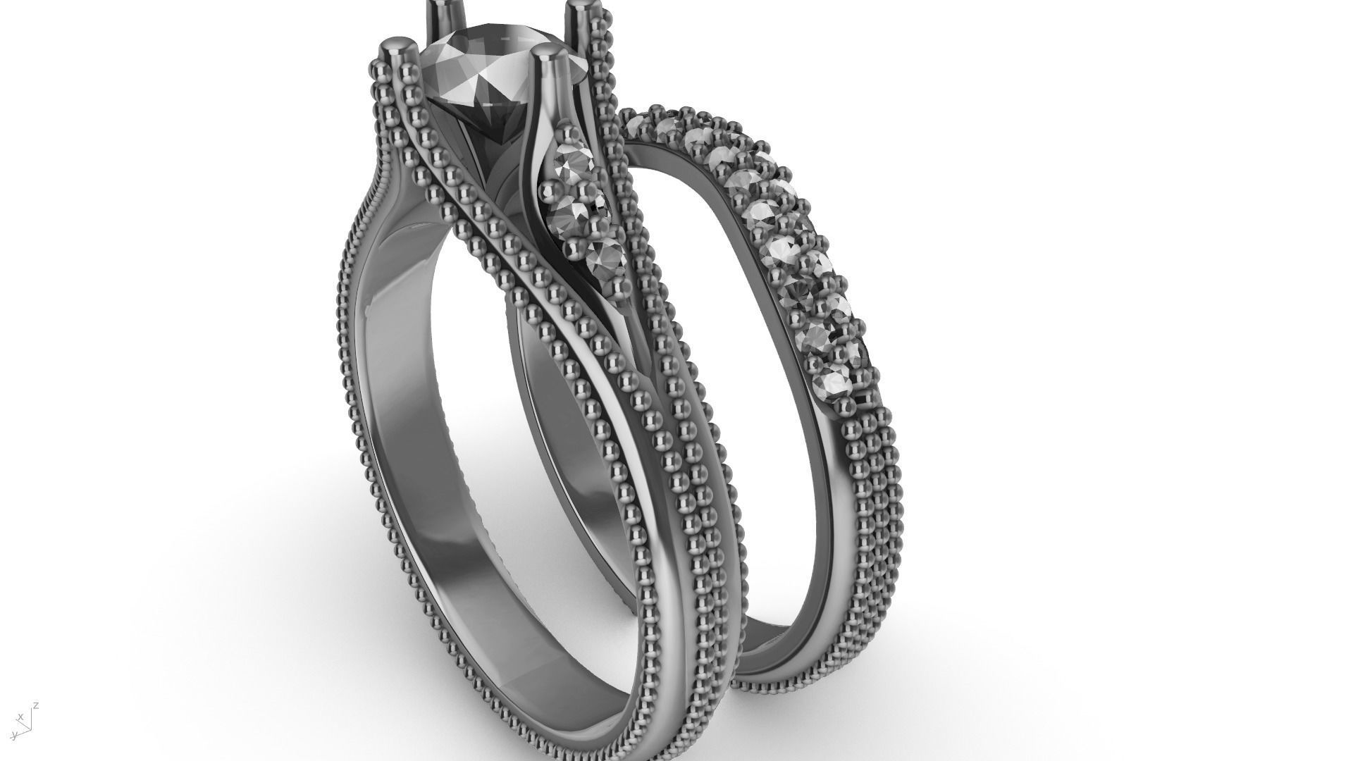 2 Rings Engagement Shadow Band 3D print model_9