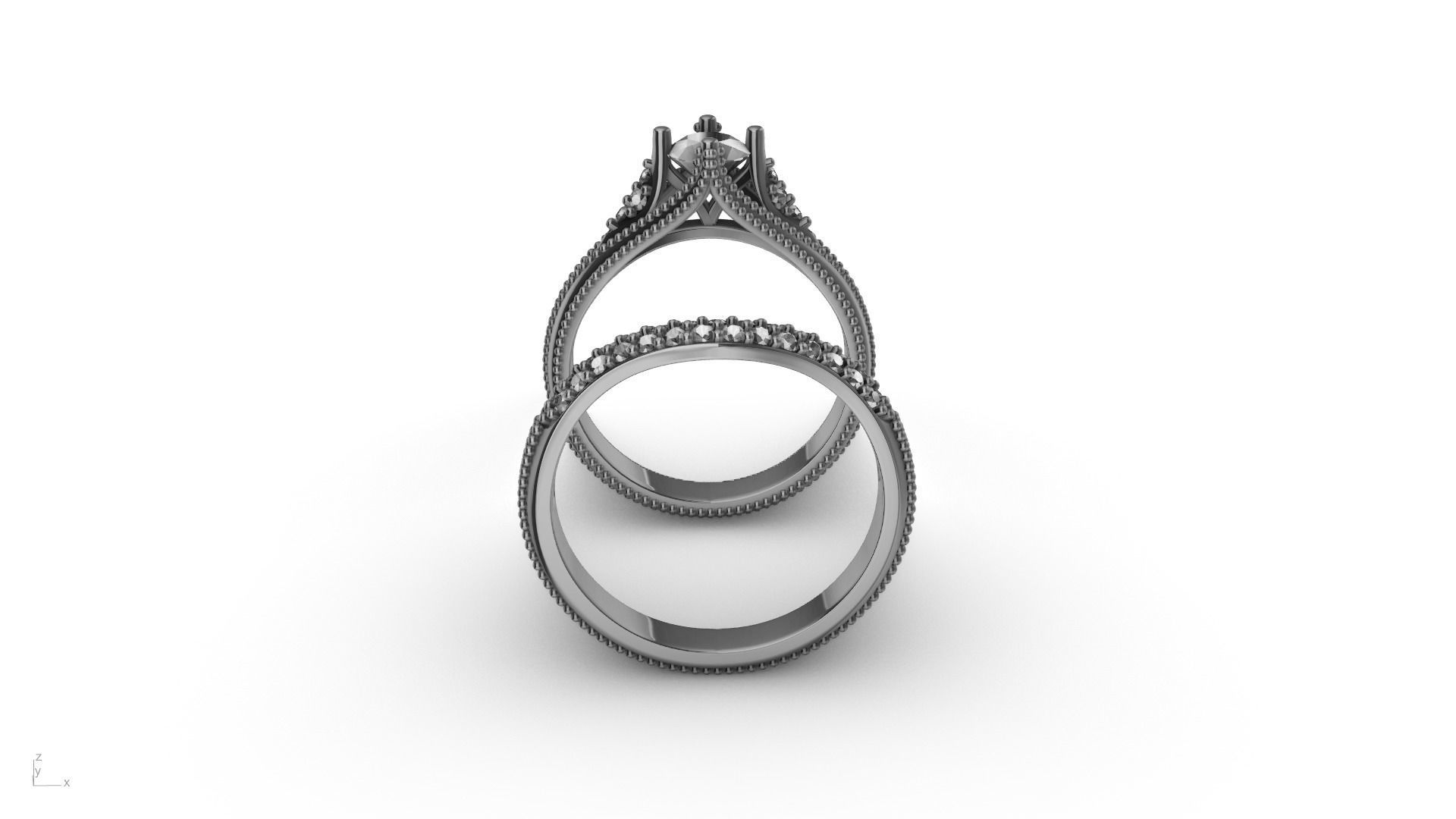 2 Rings Engagement Shadow Band 3D print model_4