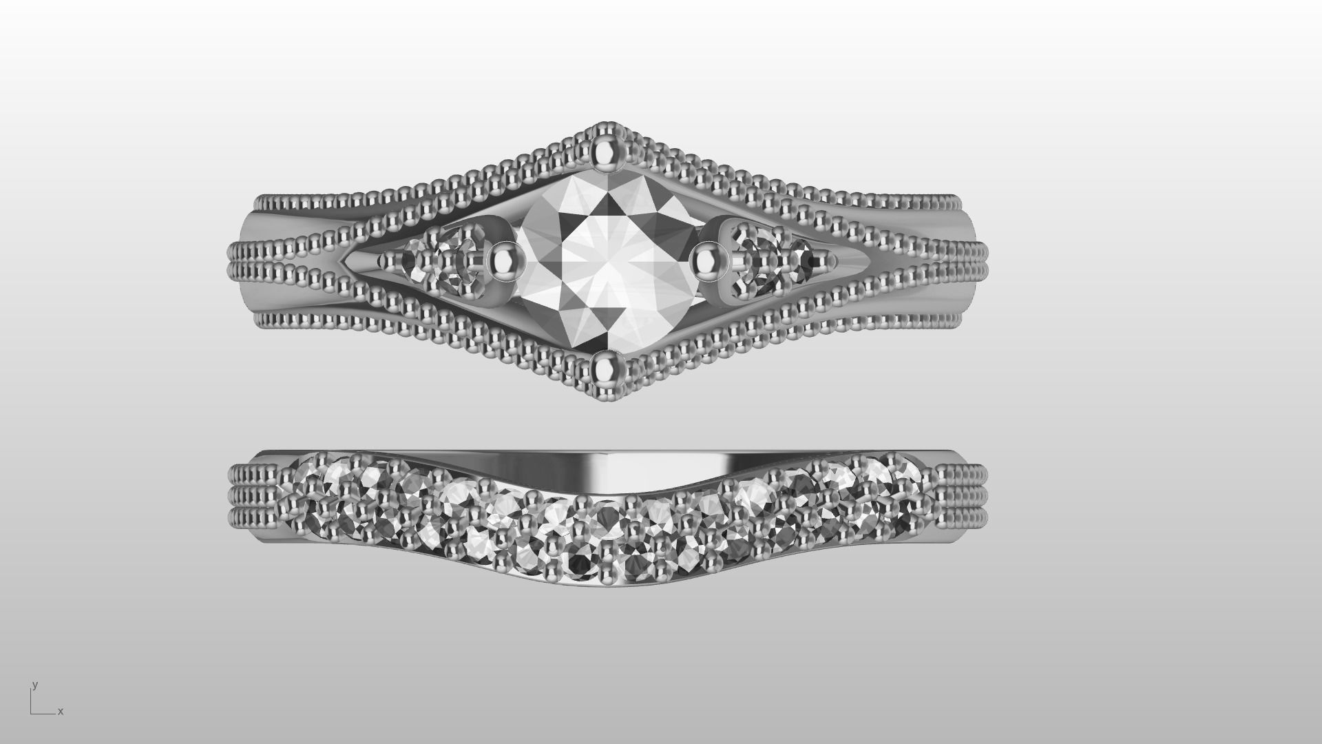 2 Rings Engagement Shadow Band 3D print model_21