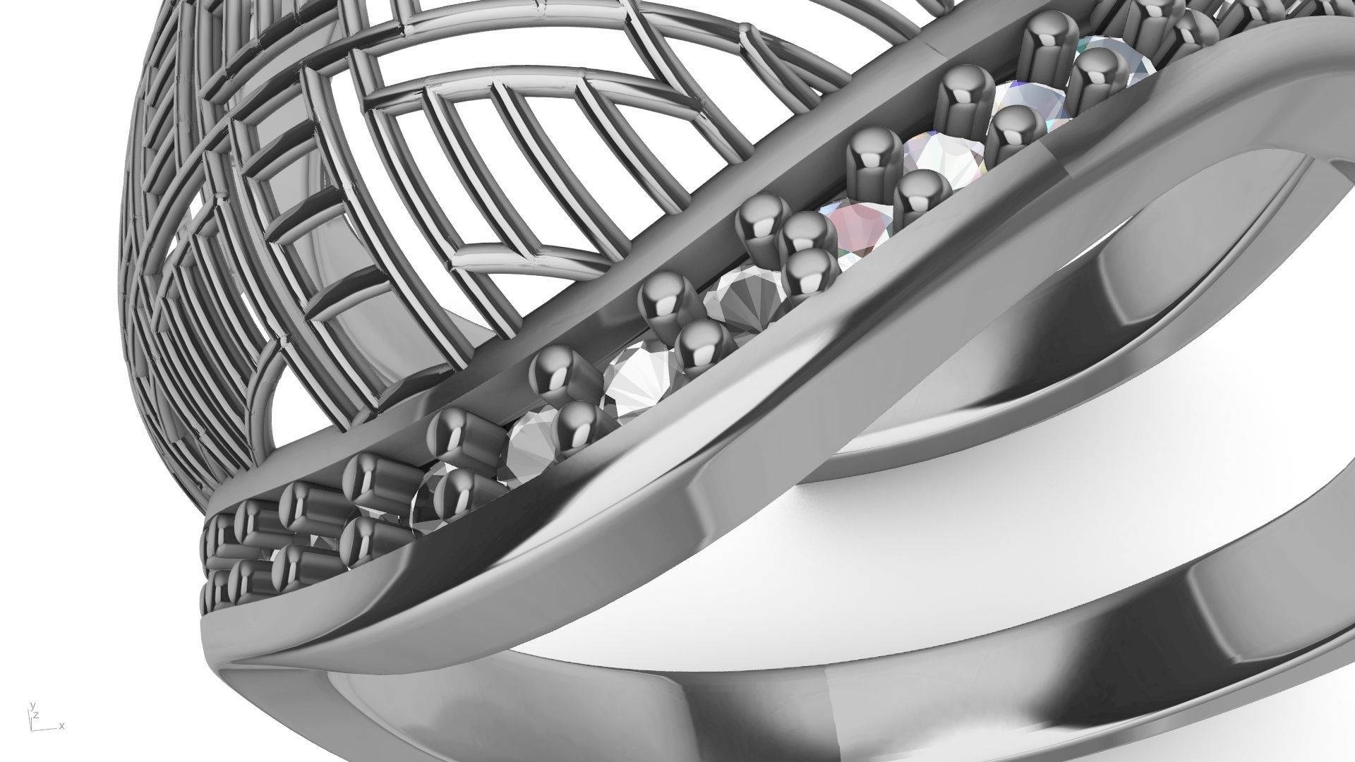 designer diamond abstract jali ring stl verified  3D print model_20