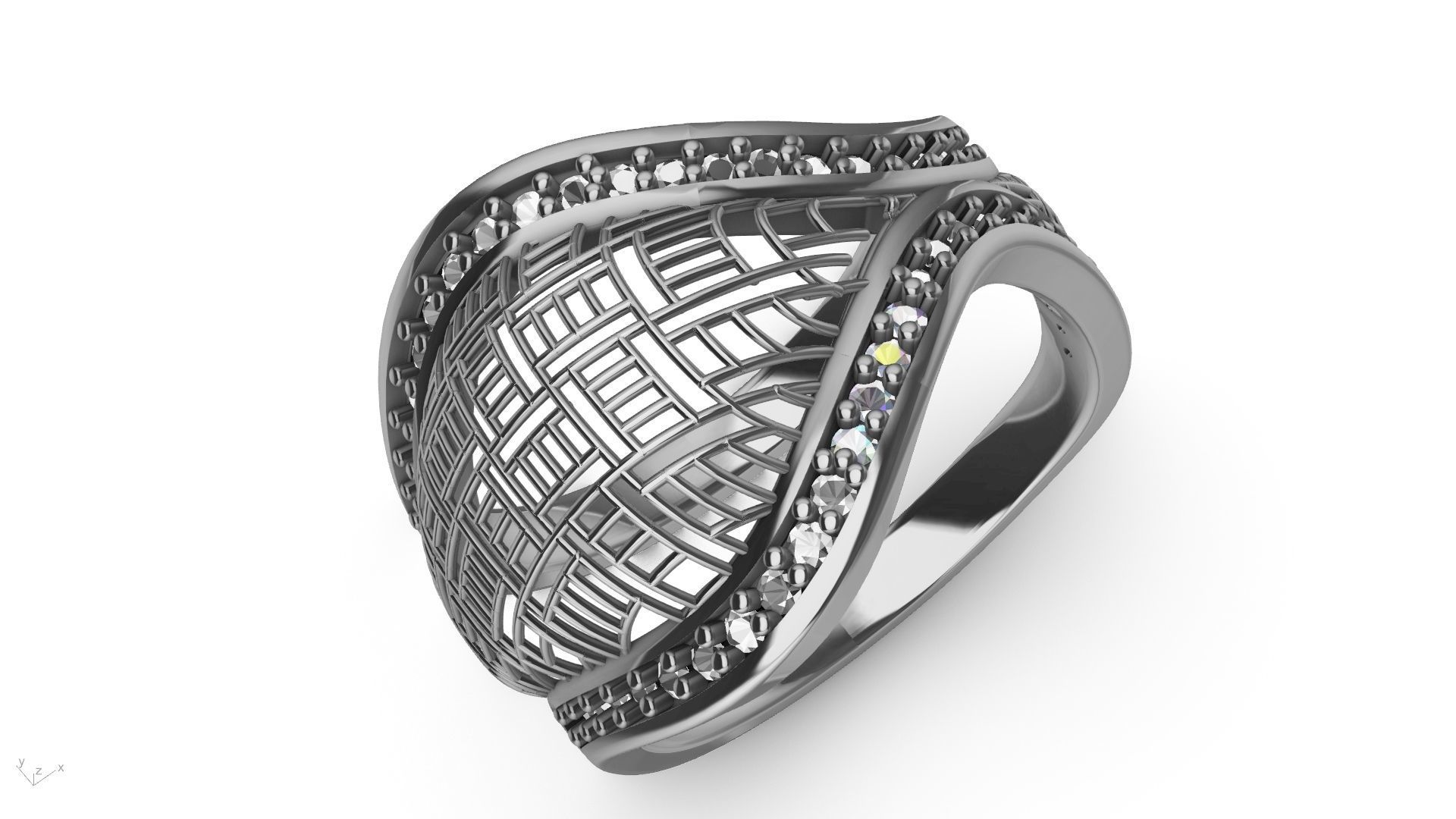 designer diamond abstract jali ring stl verified  3D print model_18
