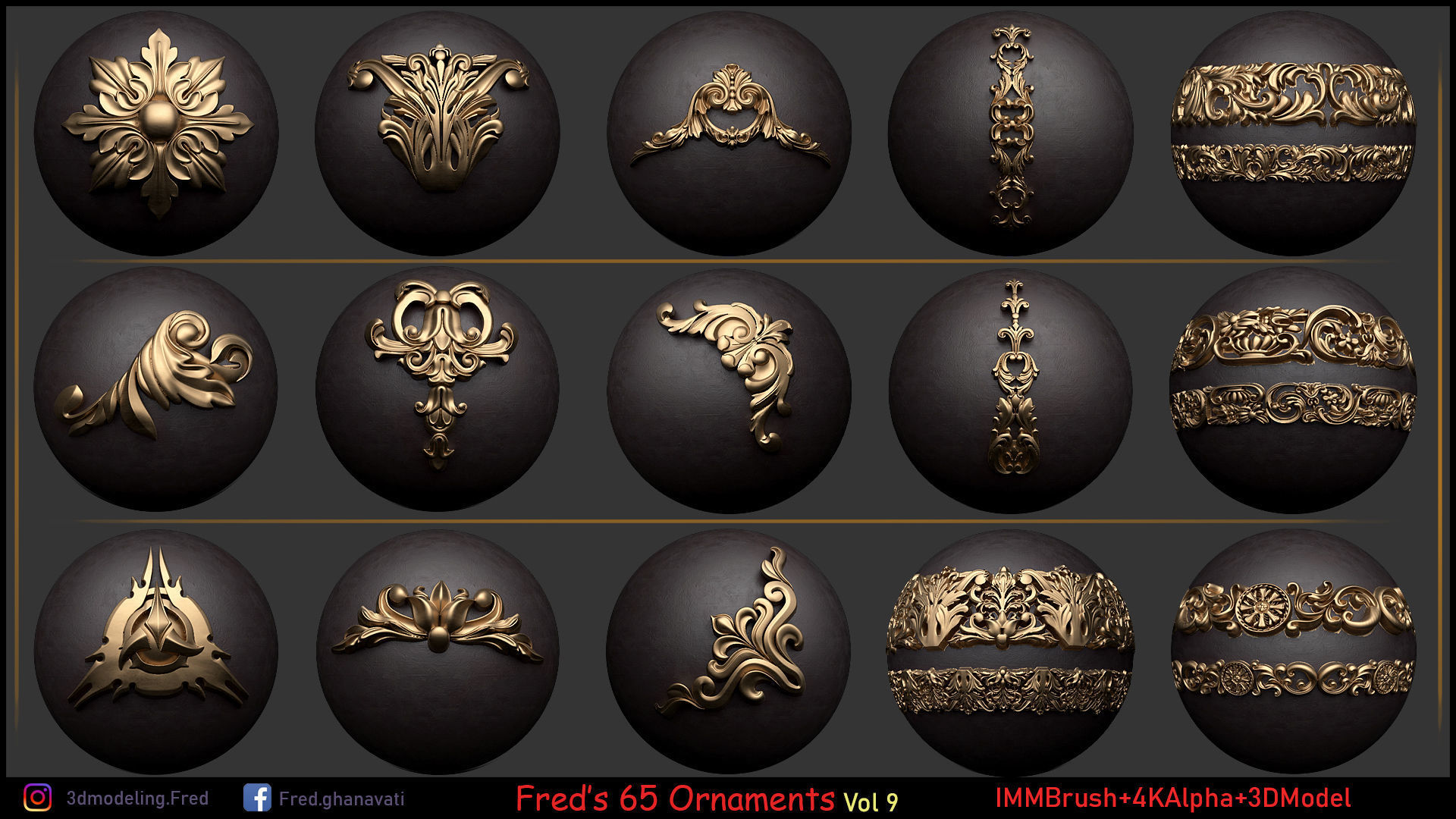 Fred ORNAMENT BRUSH- Vol 9 - IMMBRUSH-3DModels-Alpha Low-poly 3D model_4