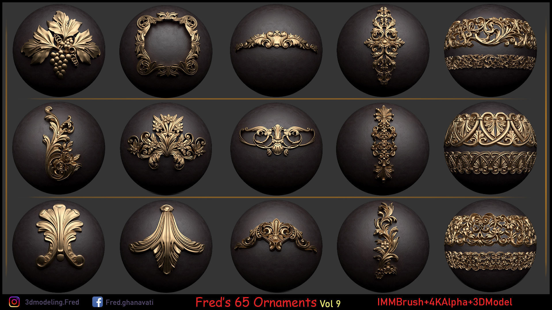Fred ORNAMENT BRUSH- Vol 9 - IMMBRUSH-3DModels-Alpha Low-poly 3D model_2