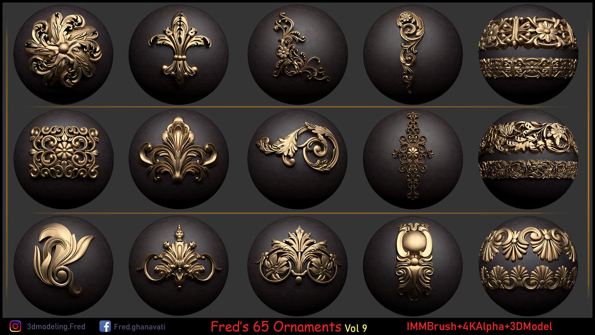 Fred ORNAMENT BRUSH- Vol 9 - IMMBRUSH-3DModels-Alpha Low-poly 3D model_3