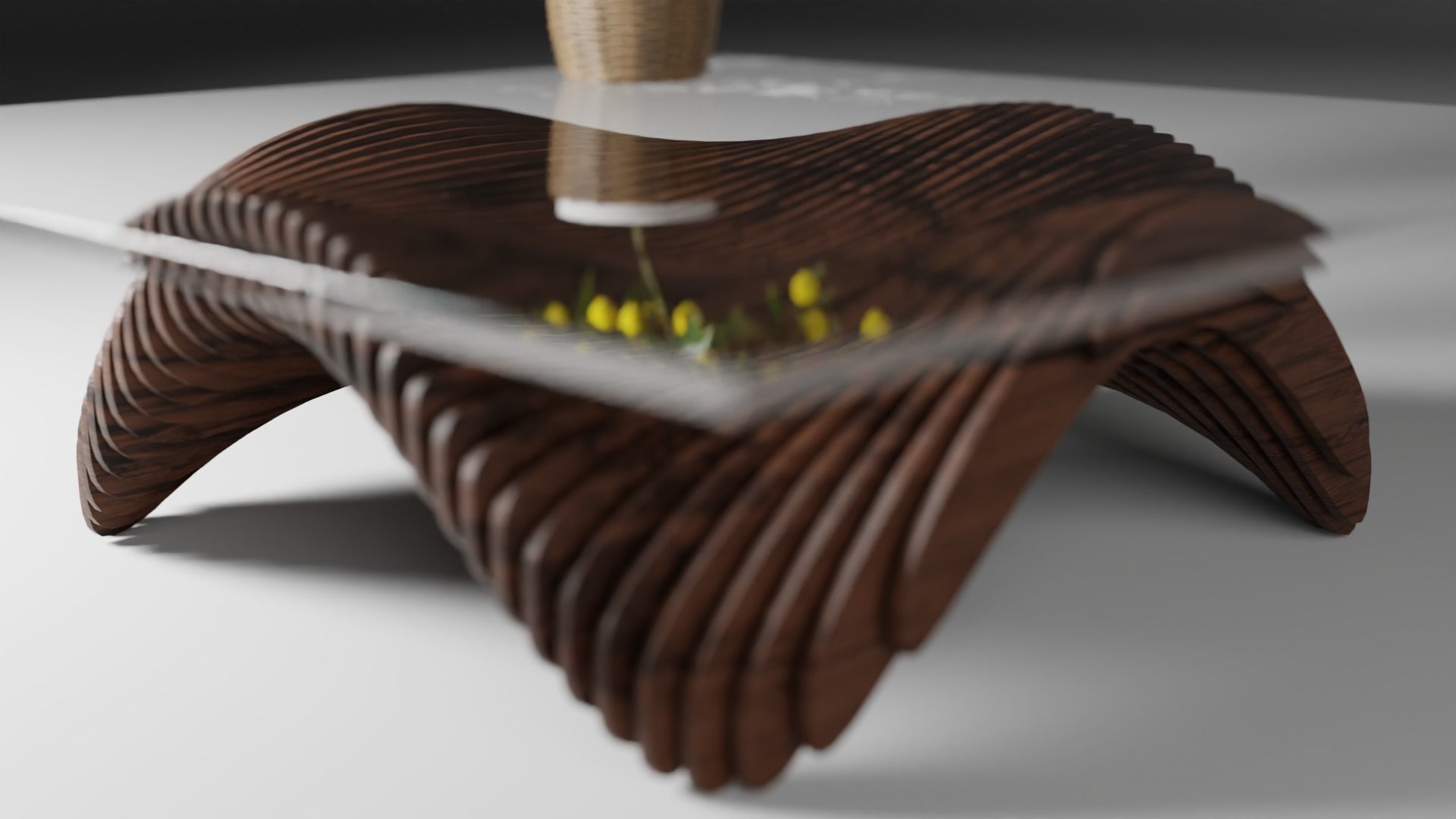 Table coffee with potted lemon tree Low-poly 3D model_1